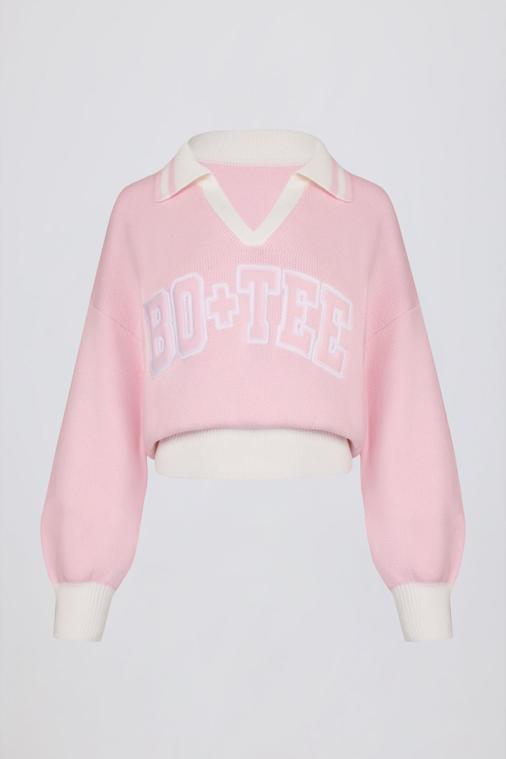 Cotton Jersey Oversized V-Neck Jumper in Powder Pink