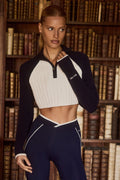 Ribbed Knit Quarter-Zip Cropped Jumper in Classic Navy