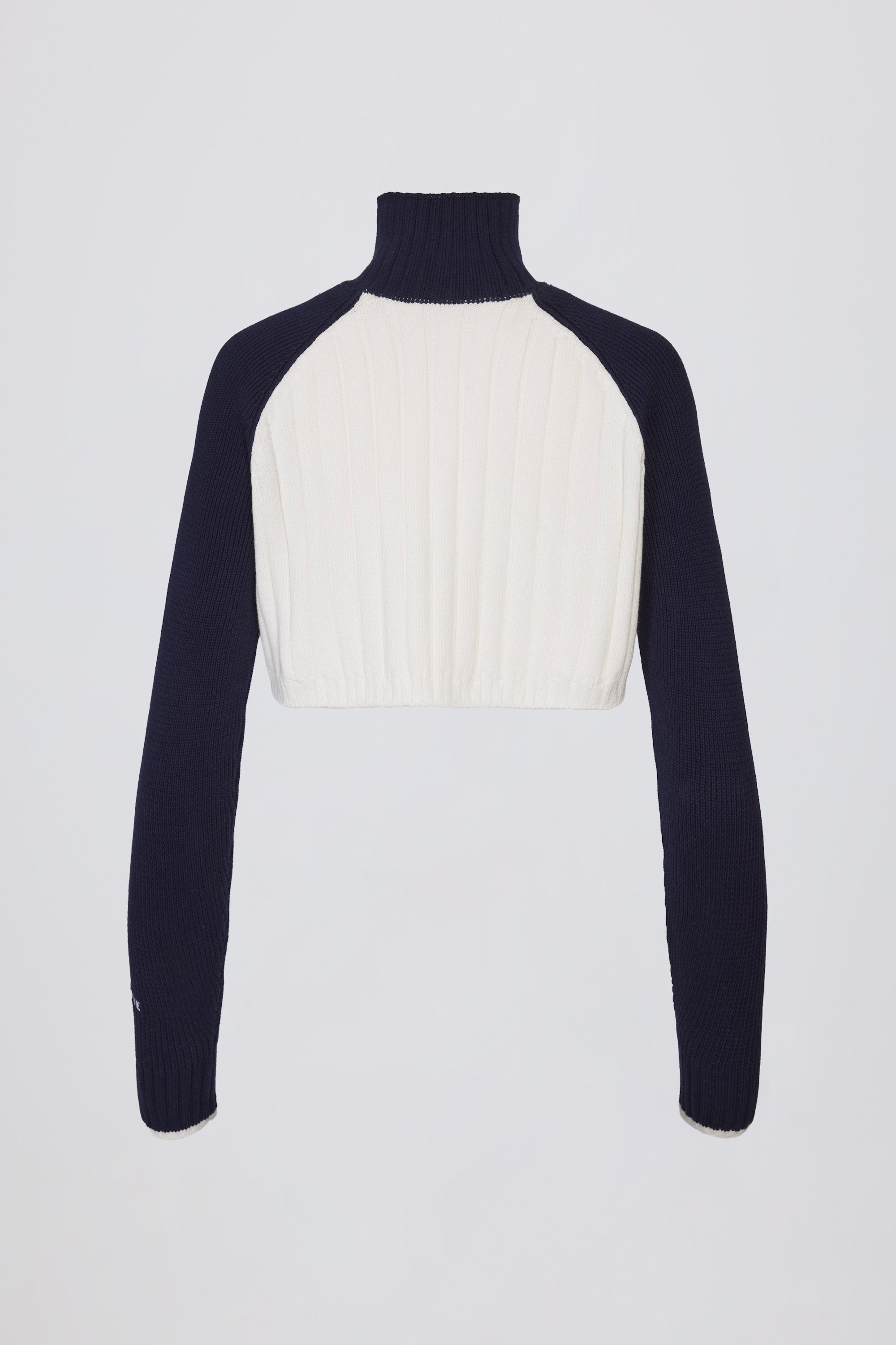 Ribbed Knit Quarter-Zip Cropped Jumper in Classic Navy