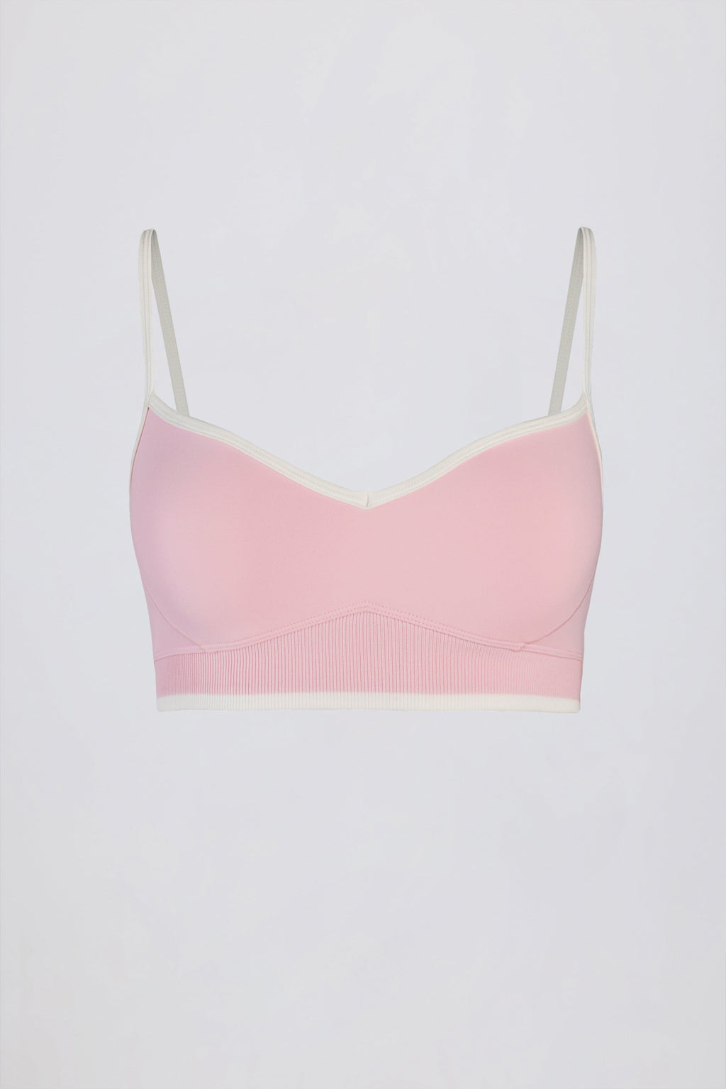 Soft Active Sweetheart-Neck Contrast Sports Bra in Powder Pink