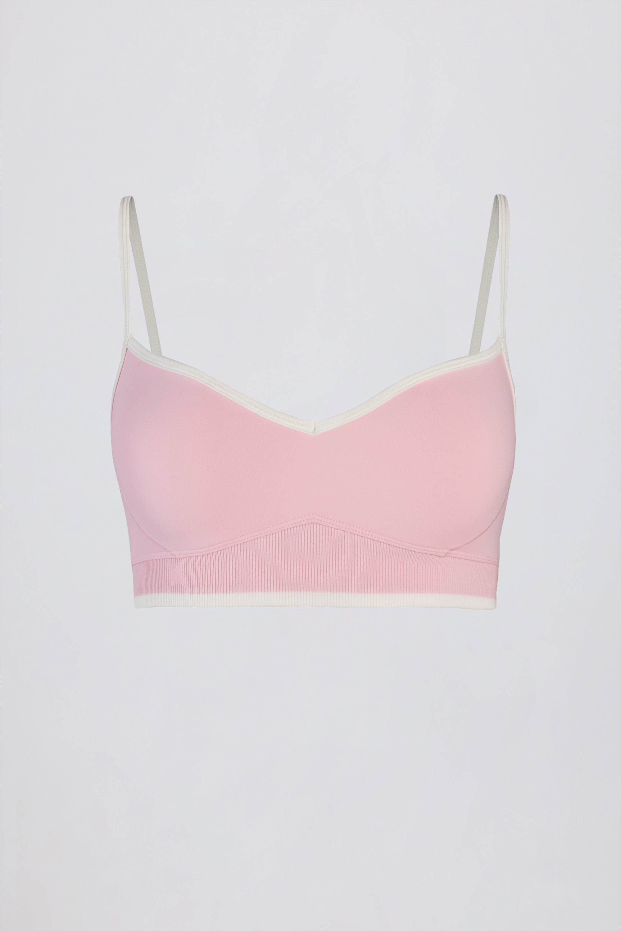 Soft Active Sweetheart-Neck Contrast Sports Bra in Powder Pink