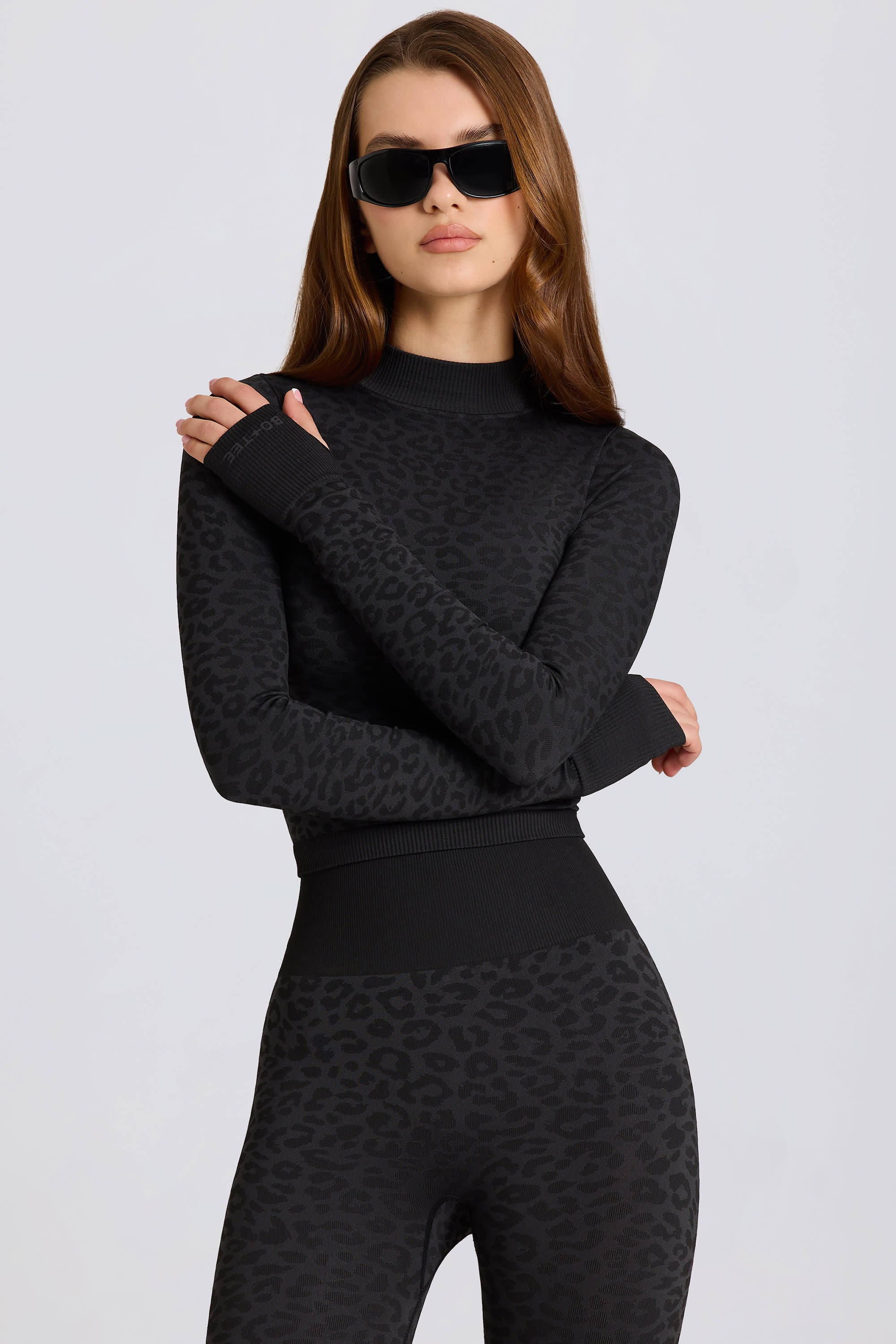 Thermal Long Sleeve Top in Black Leopard