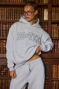 Embroidered Oversized Hoodie in Grey Marl