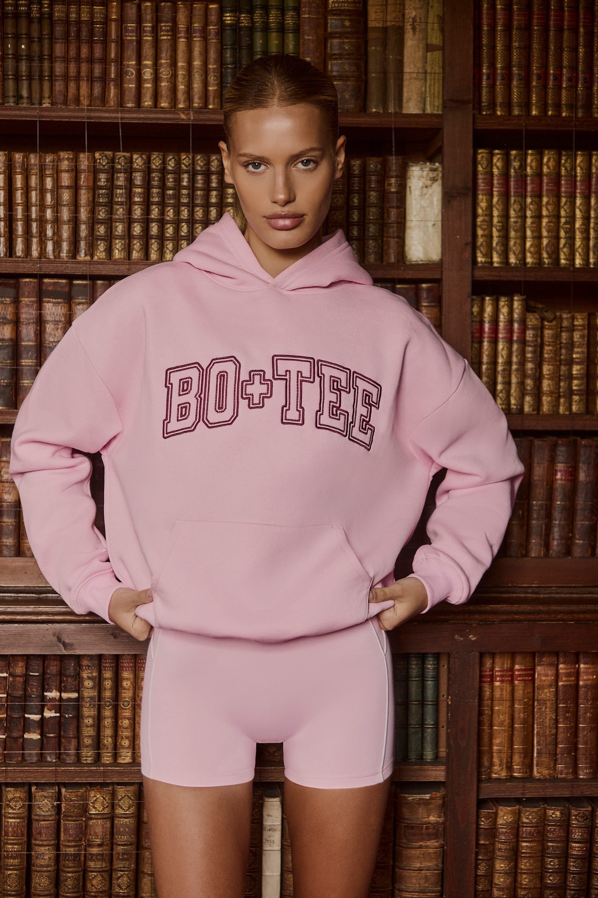 Embroidered Oversized Hoodie in Powder Pink