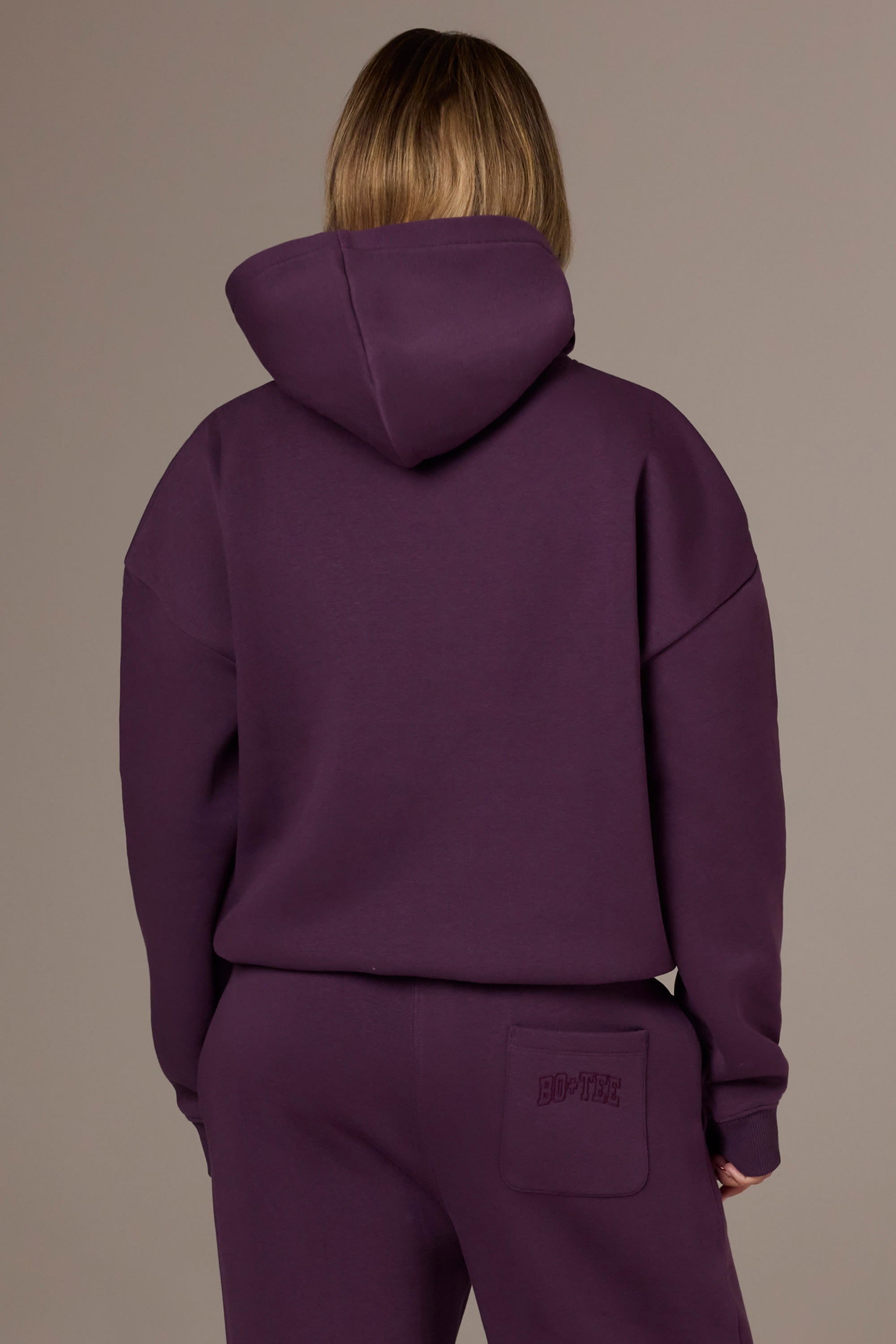 Embroidered Oversized Hoodie in Plum