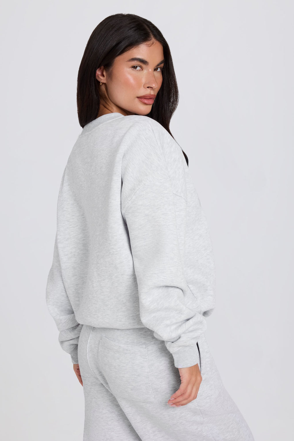Oversized Crew-Neck Jumper in Grey Marl