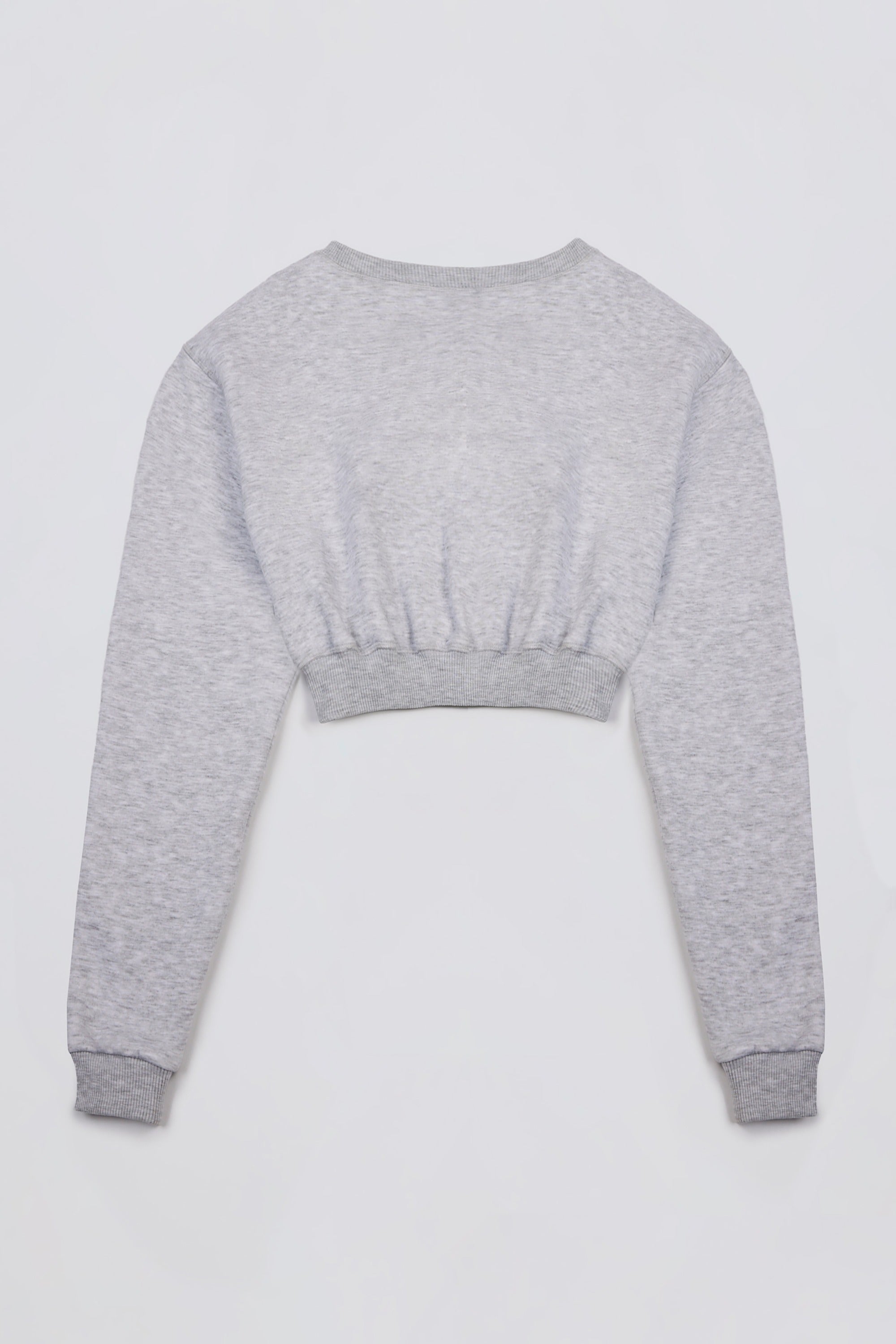 Premium Brushed Jersey Button-Up Cropped Cardigan in Grey Marl