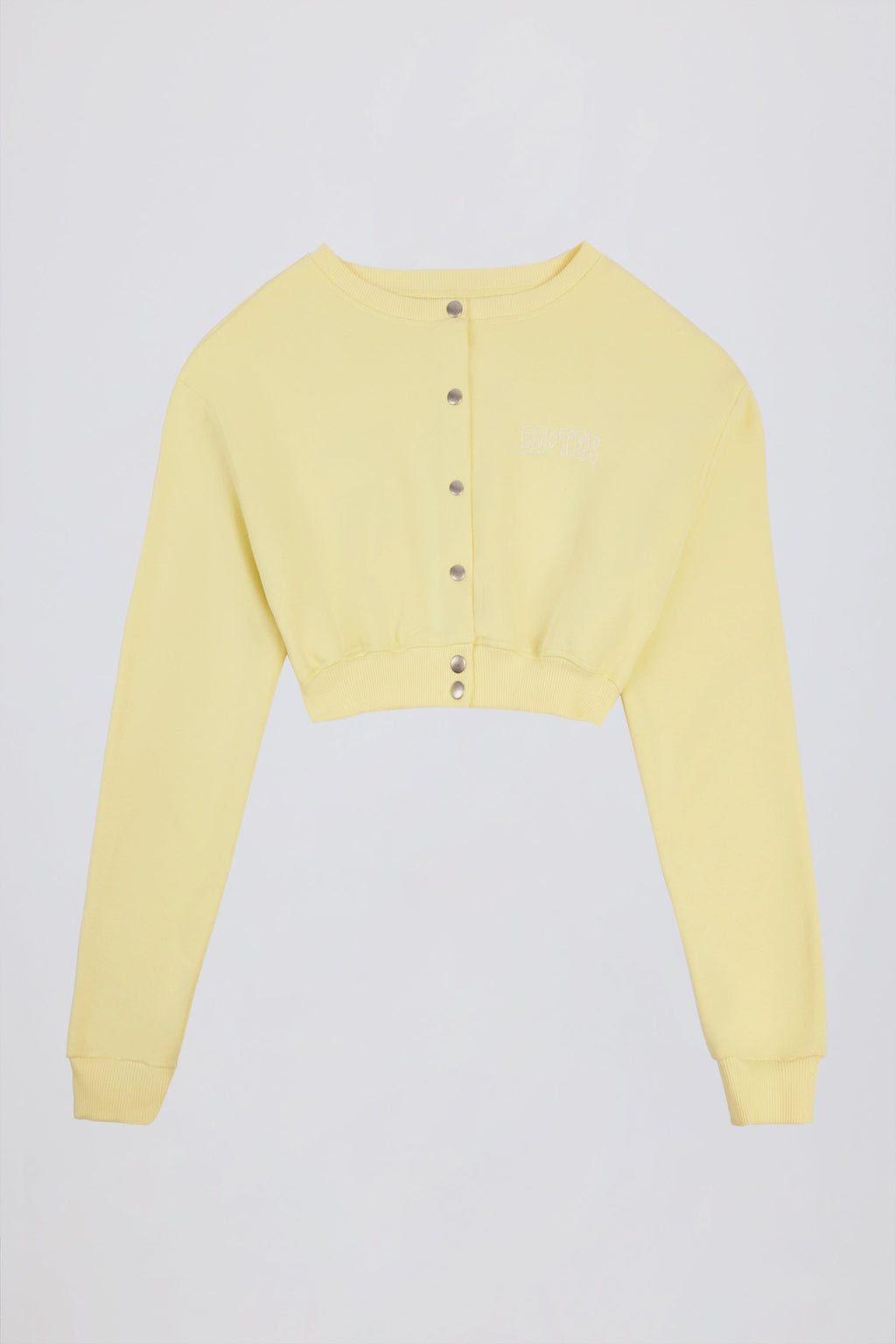 Premium Brushed Jersey Button-Up Cropped Cardigan in Soft Yellow