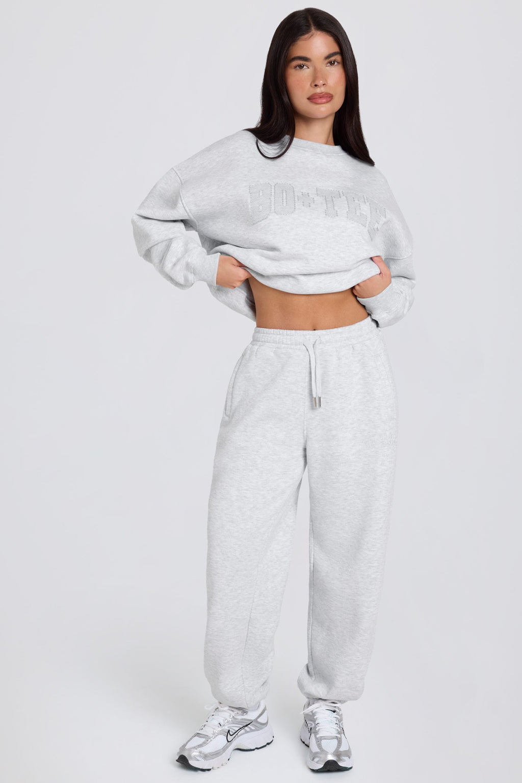 Brushed Cotton Jersey Mid-Rise Relaxed Joggers in Grey Marl