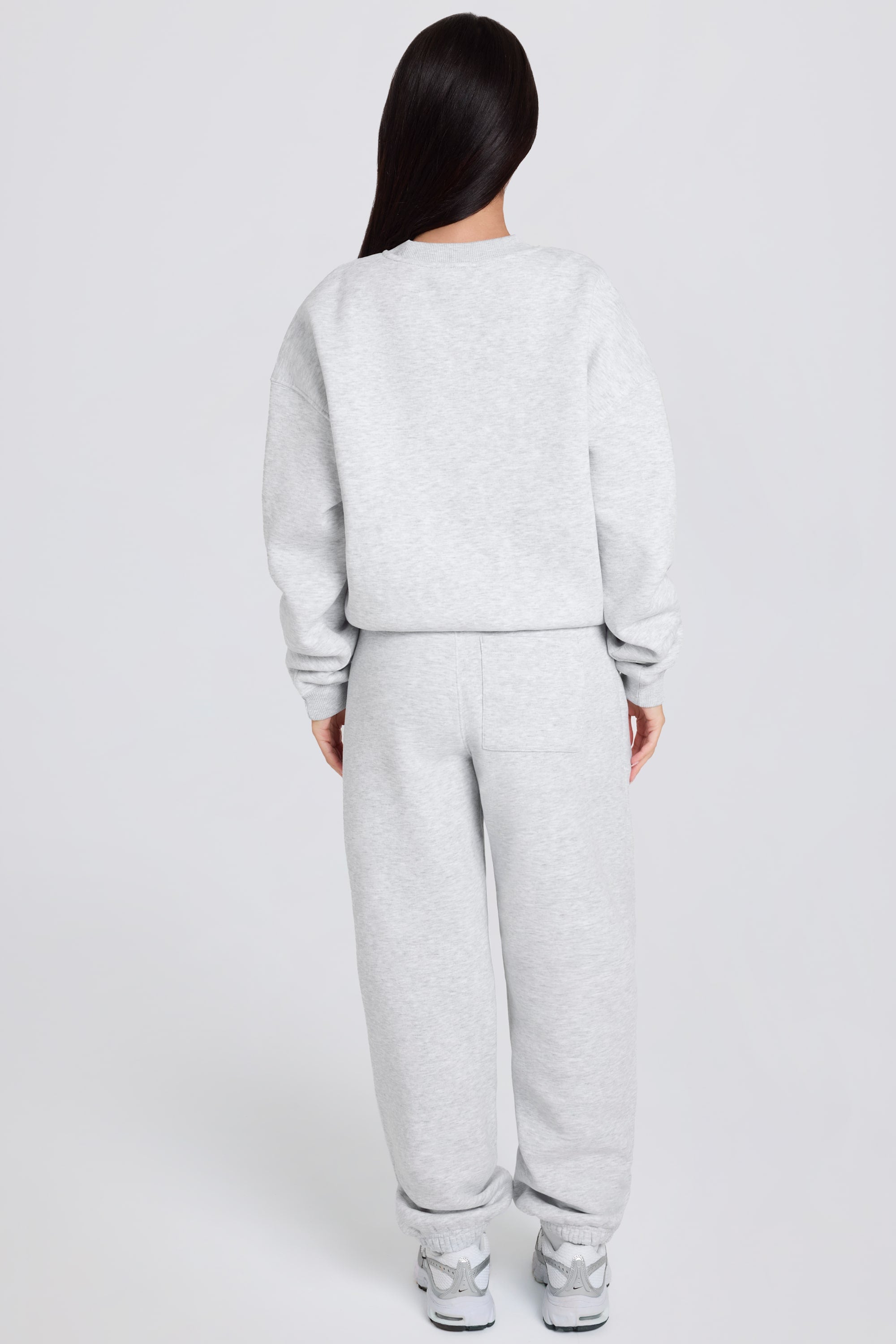 Brushed Cotton Jersey Mid-Rise Relaxed Joggers in Grey Marl