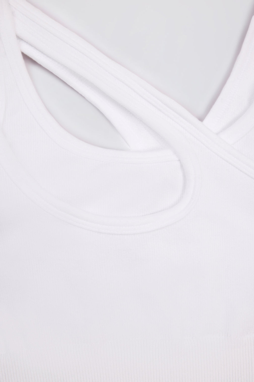 Seamless Soft Rib Asymmetric Sports Bra in White