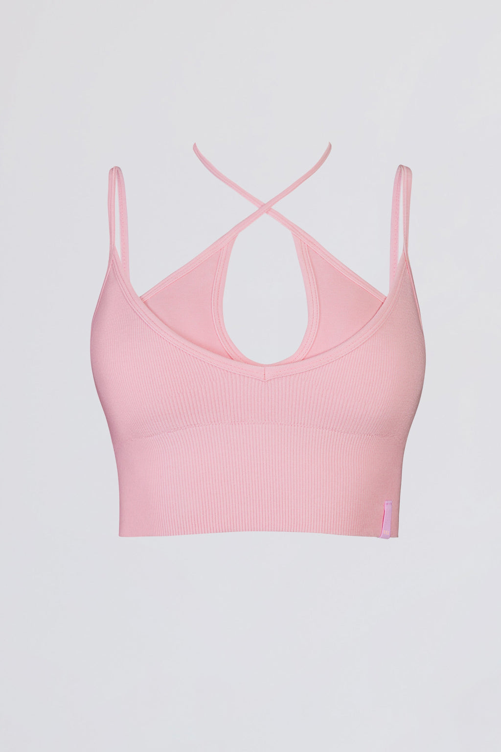 Seamless Soft Rib Crossover Sports Bra in Powder Pink