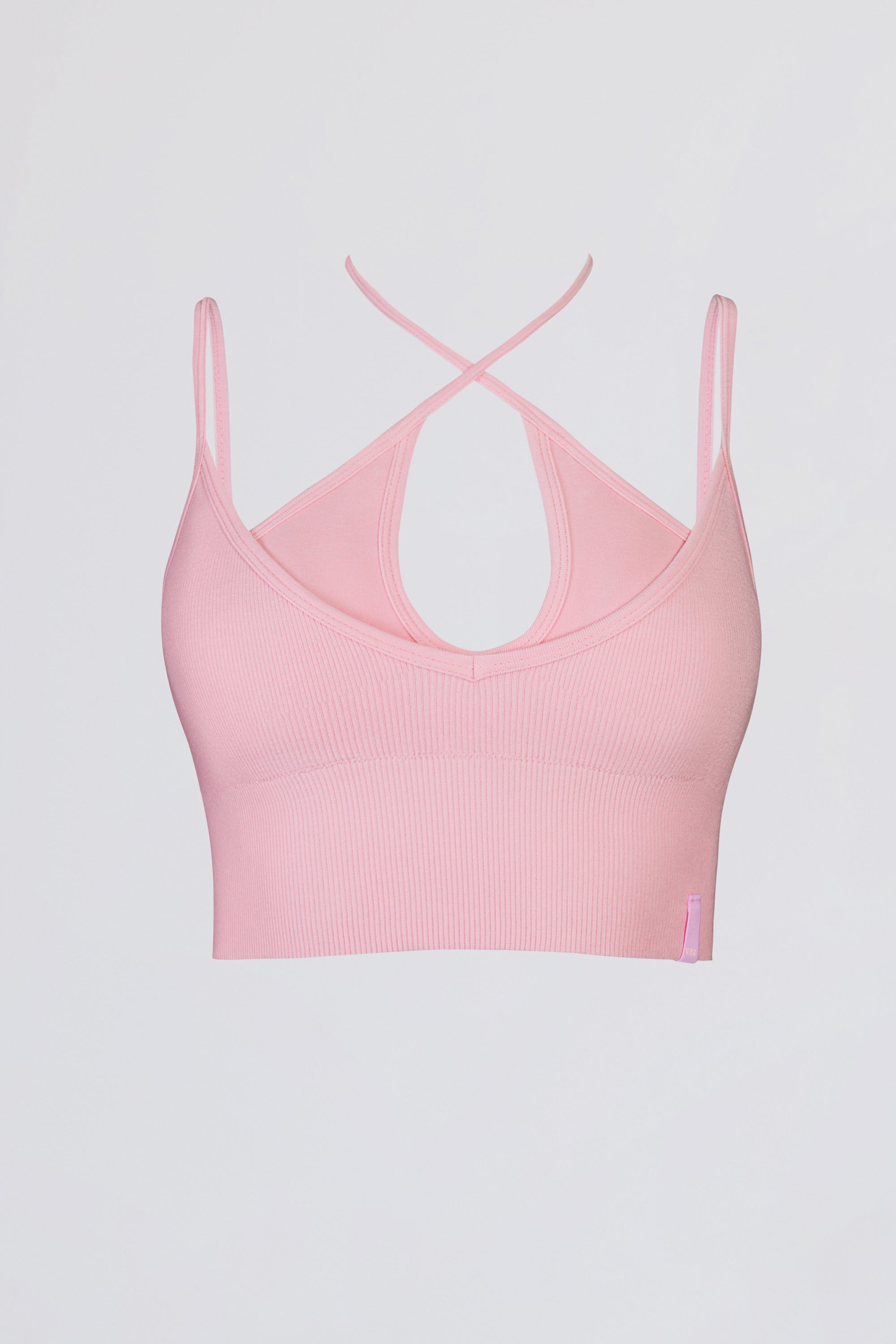 Seamless Soft Rib Crossover Sports Bra in Powder Pink