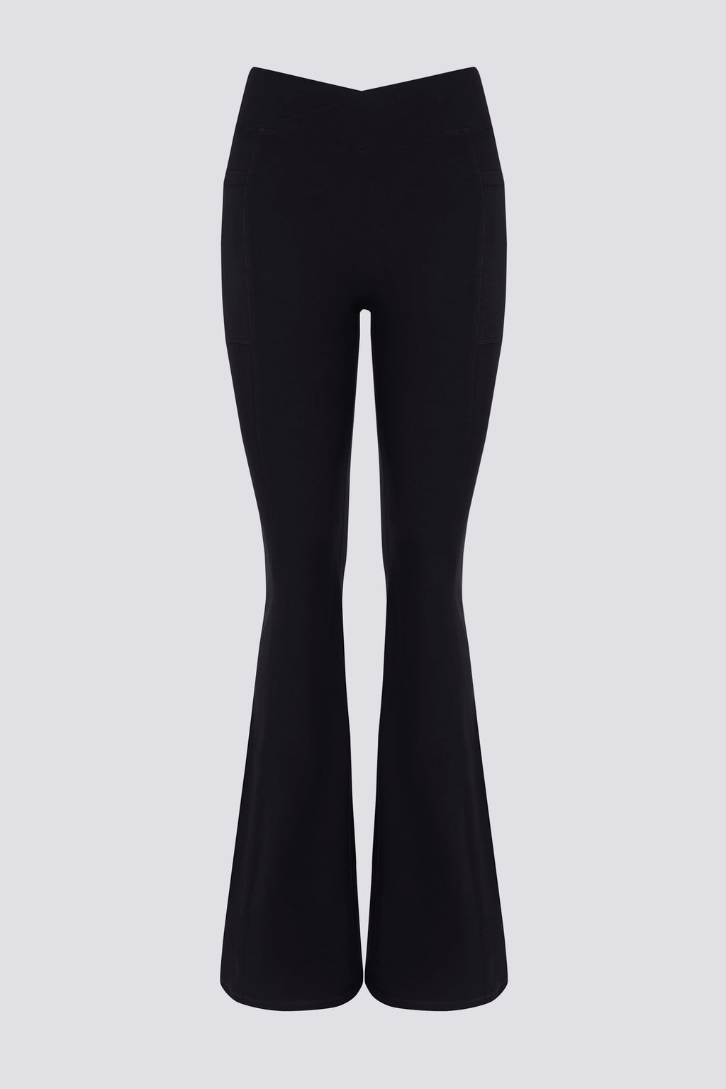 Soft Active V-Waist Pocket Flared Leggings in Black