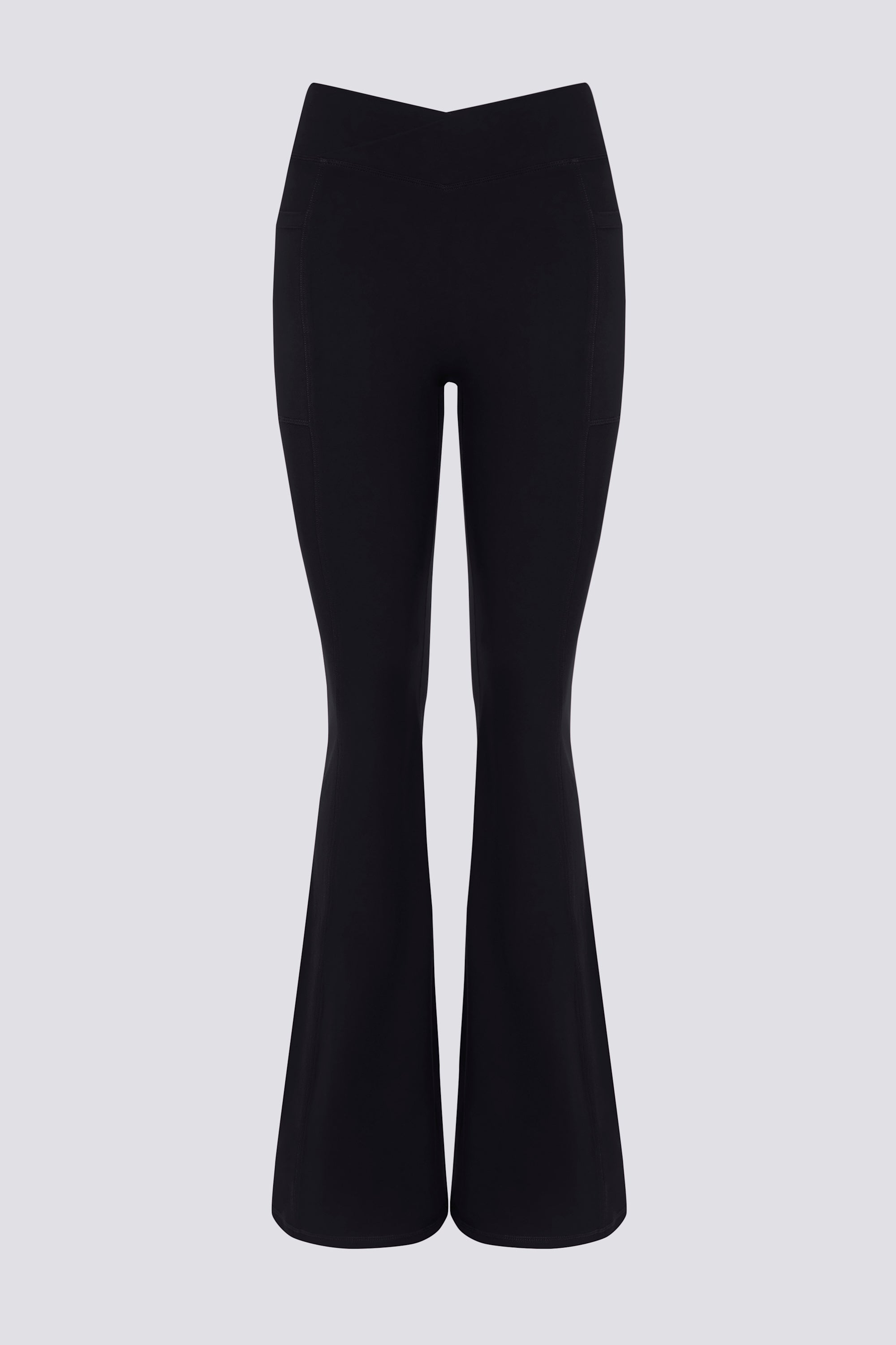 Soft Active V-Waist Pocket Flared Leggings in Black