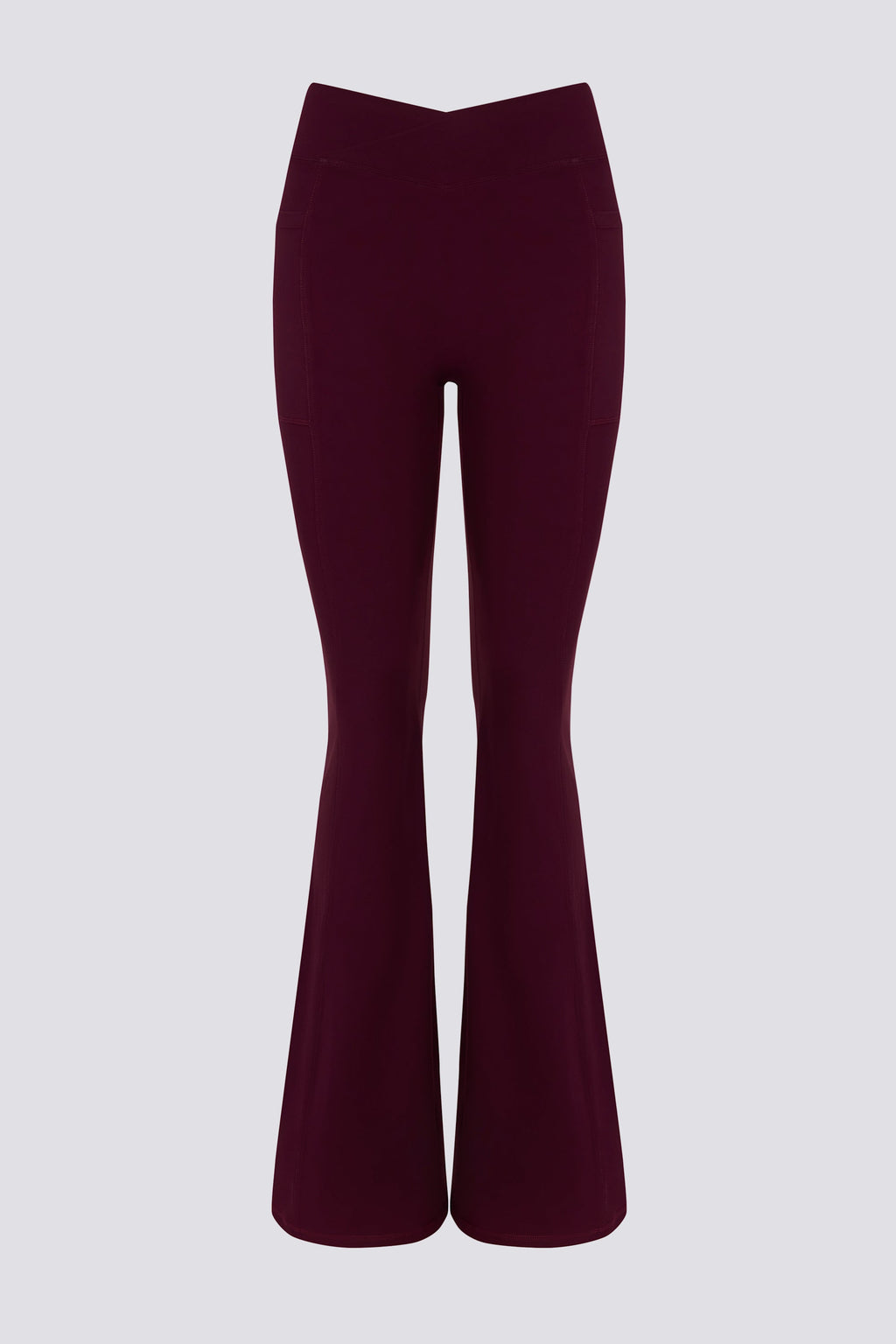 Soft Active V-Waist Pocket Flared Leggings in Burgundy