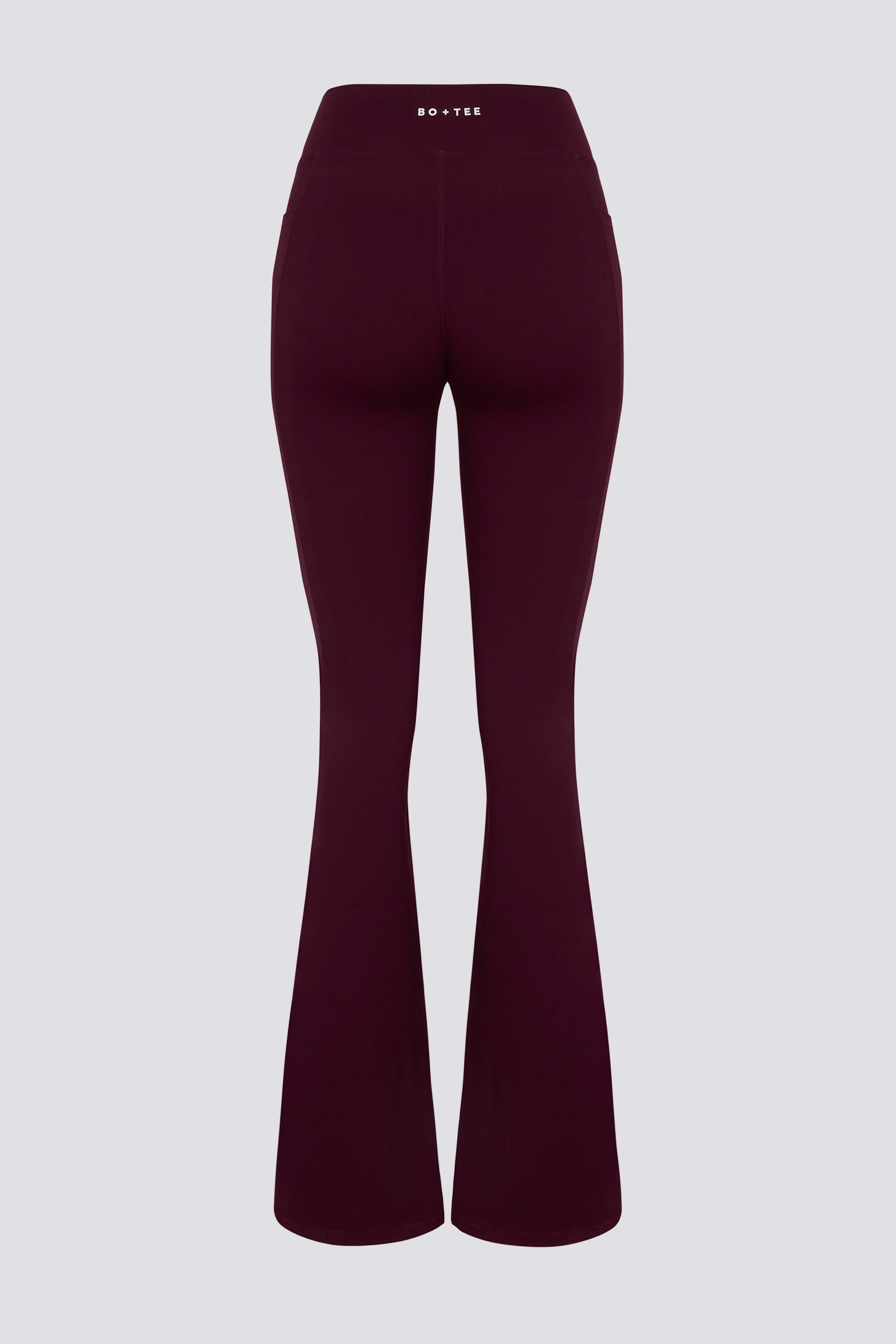 Soft Active V-Waist Pocket Flared Leggings in Burgundy