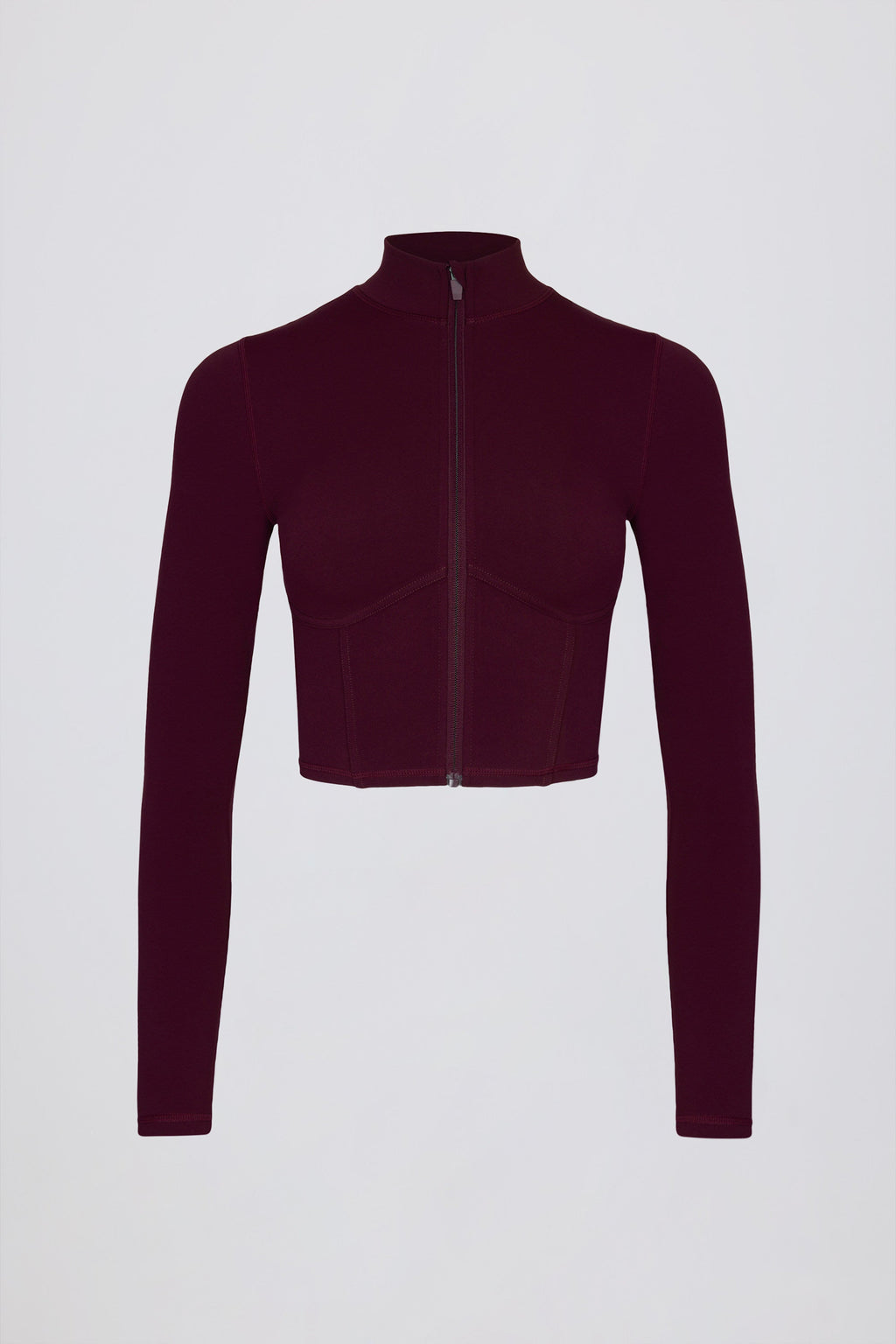 Soft Active Zip-Up Cropped Jacket in Burgundy