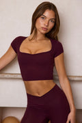 Soft Active Sweetheart-Neck Crop Top in Burgundy