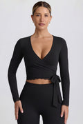 Soft Jersey Wrap Top in Black