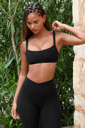 Soft Active Seam-Detail Sports Bra in Black