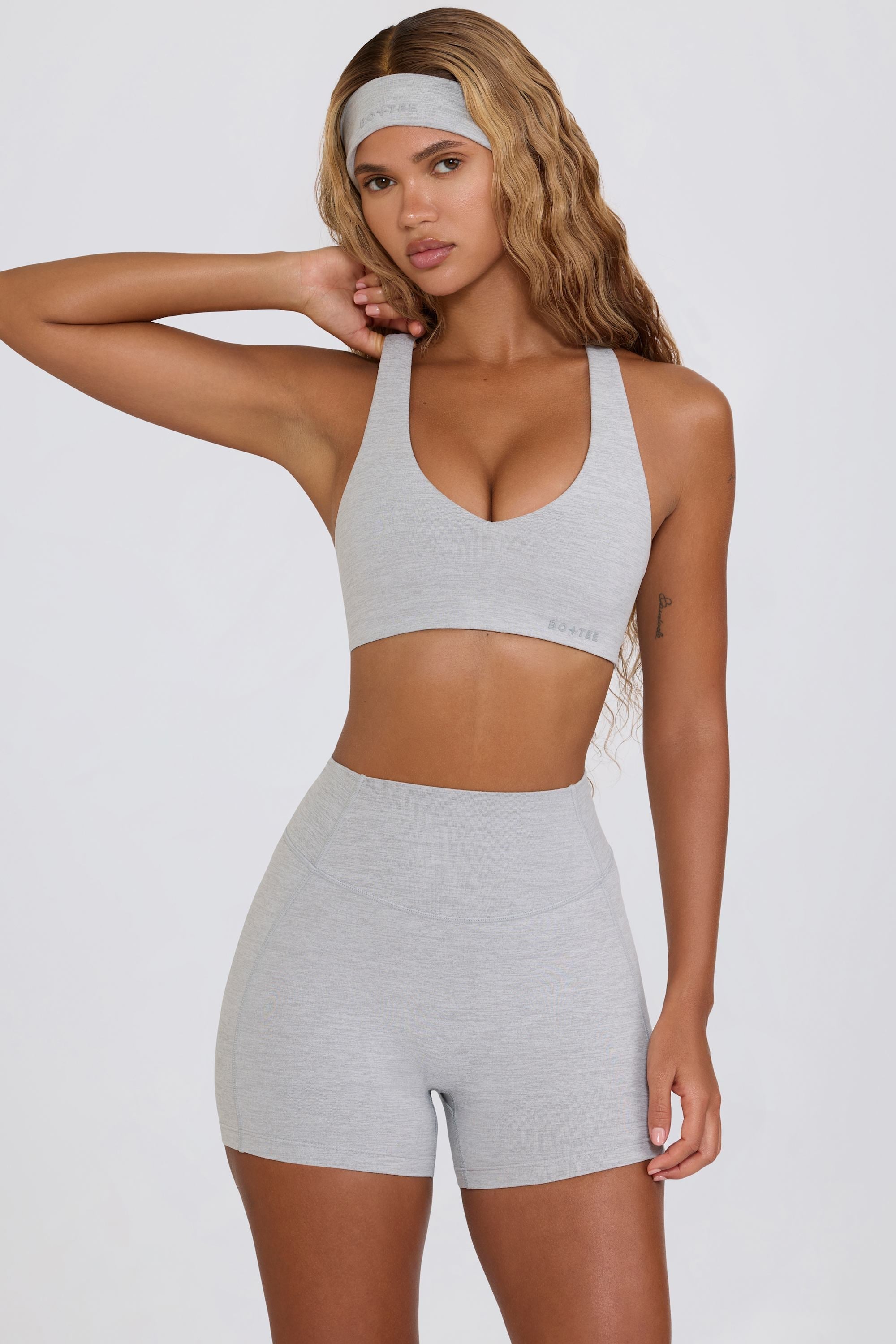 Soft Active V-Neck Sports Bra in Grey