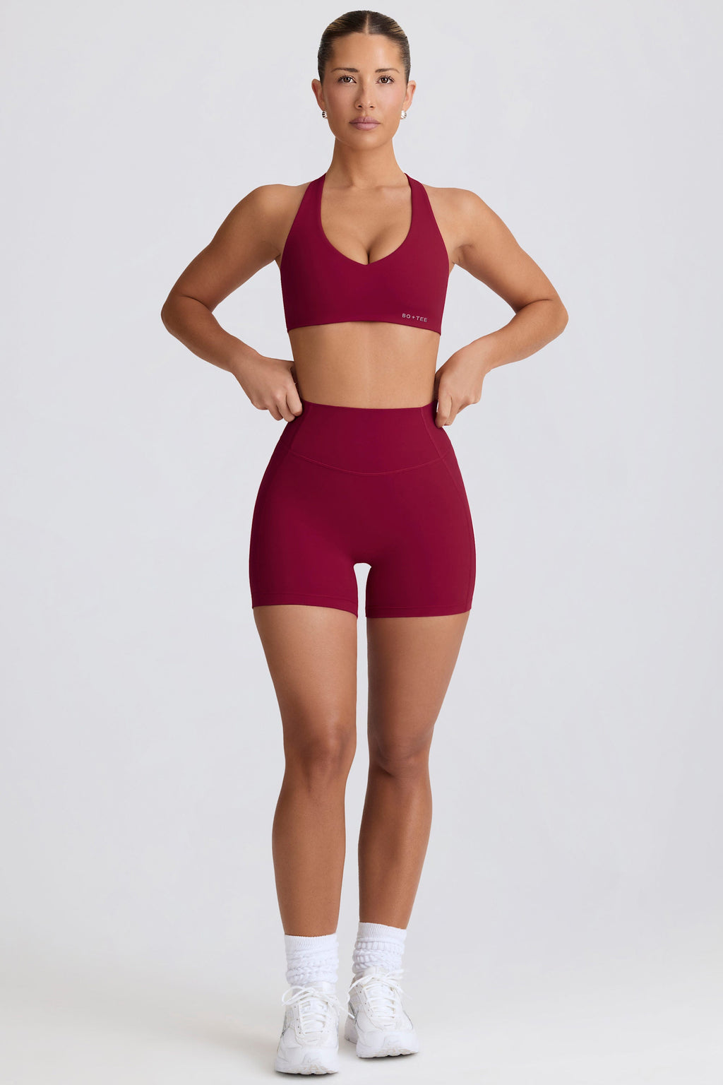 Soft Active V-Neck Sports Bra in Burgundy