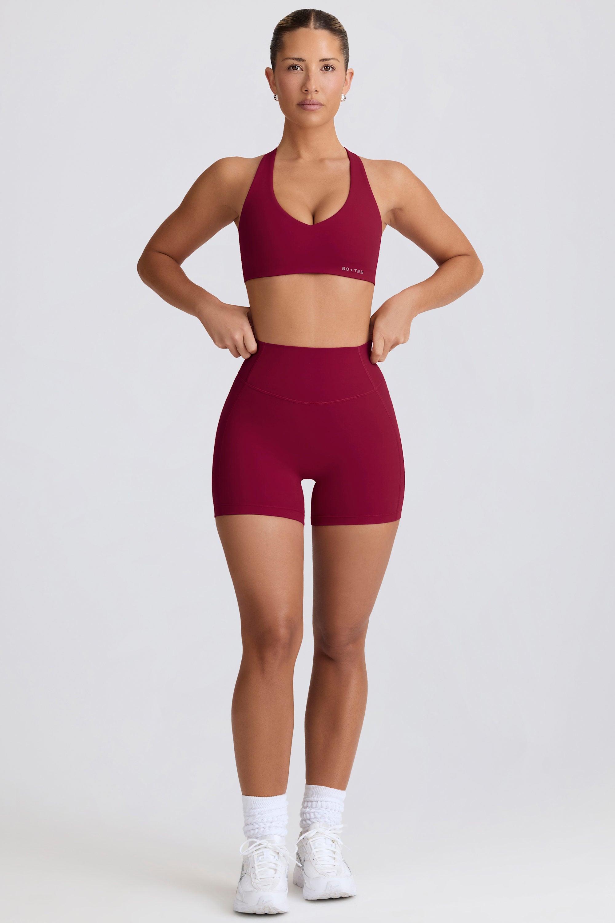 Soft Active V-Neck Sports Bra in Burgundy