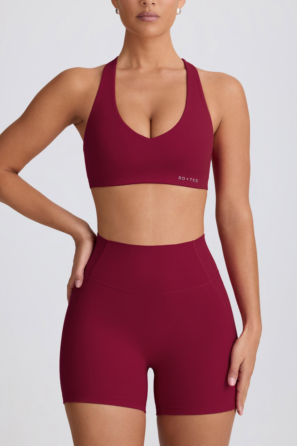 Soft Active V-Neck Sports Bra in Burgundy
