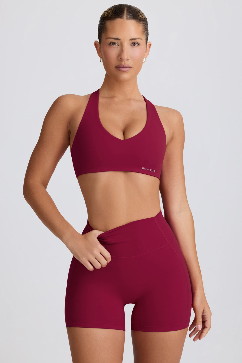 Soft Active V-Neck Sports Bra in Burgundy