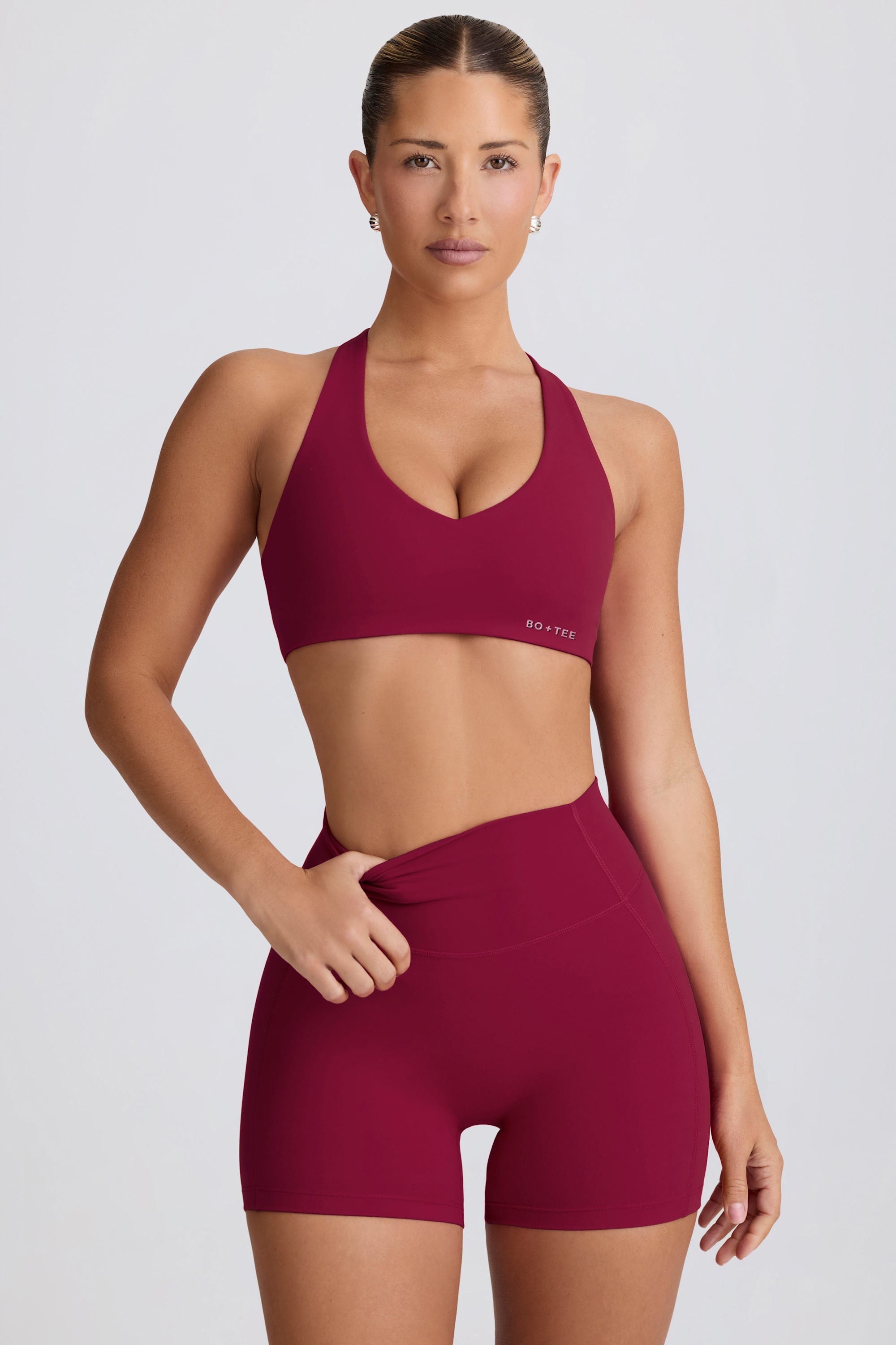 Soft Active V-Neck Sports Bra in Burgundy