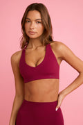 Soft Active V-Neck Sports Bra in Burgundy