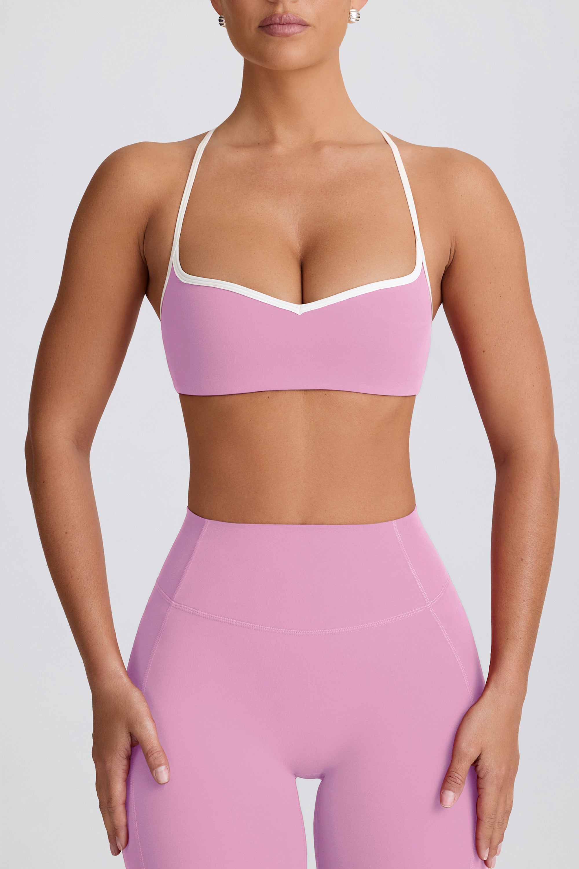 Soft Active Sweetheart-Neck Sports Bra in Dusty Pink