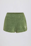 Terry Towelling Mid-Rise Shorts in Green
