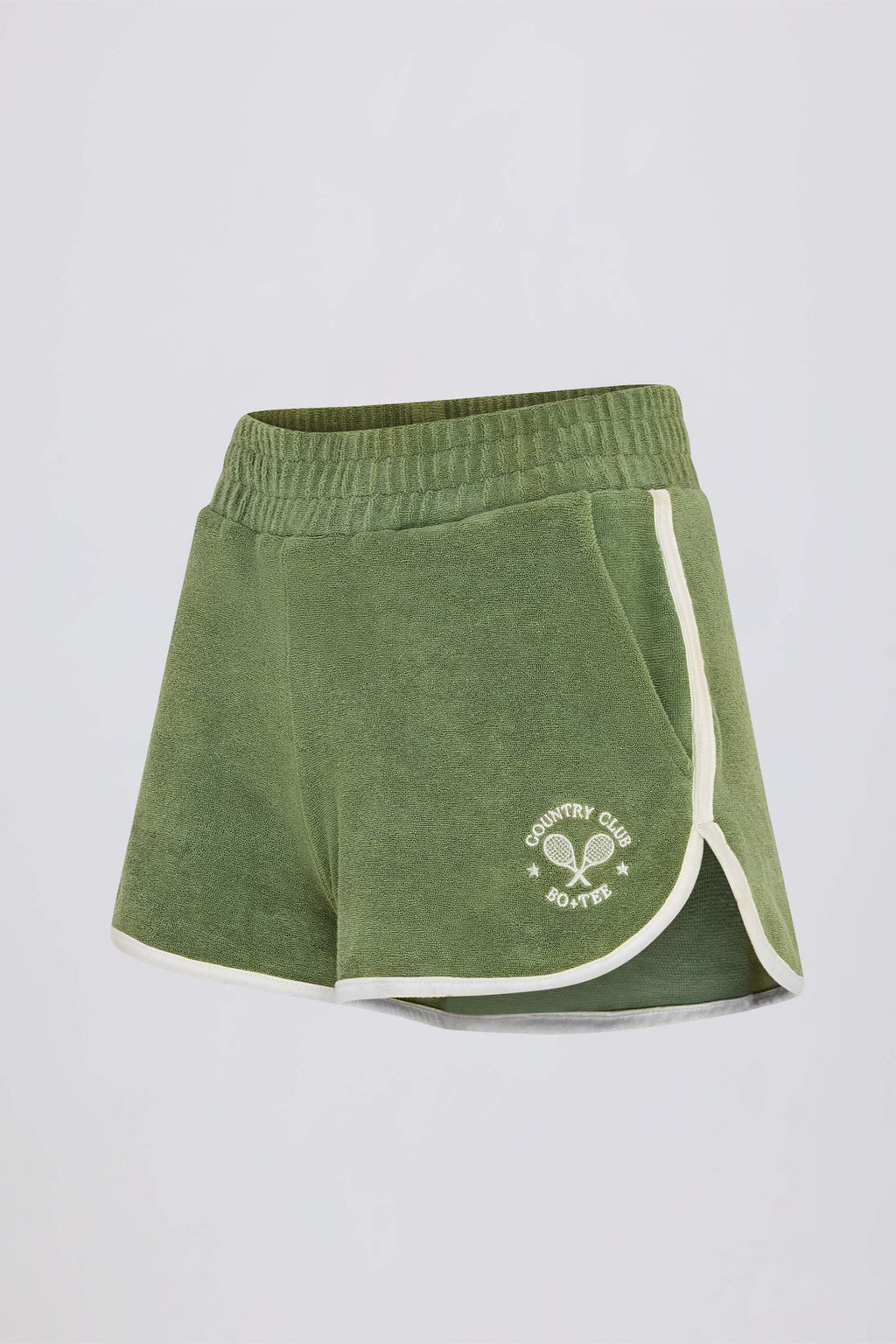 Terry Towelling Mid-Rise Shorts in Green