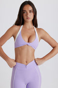 Soft Active Twist-Front Halterneck Sports Bra in Lilac