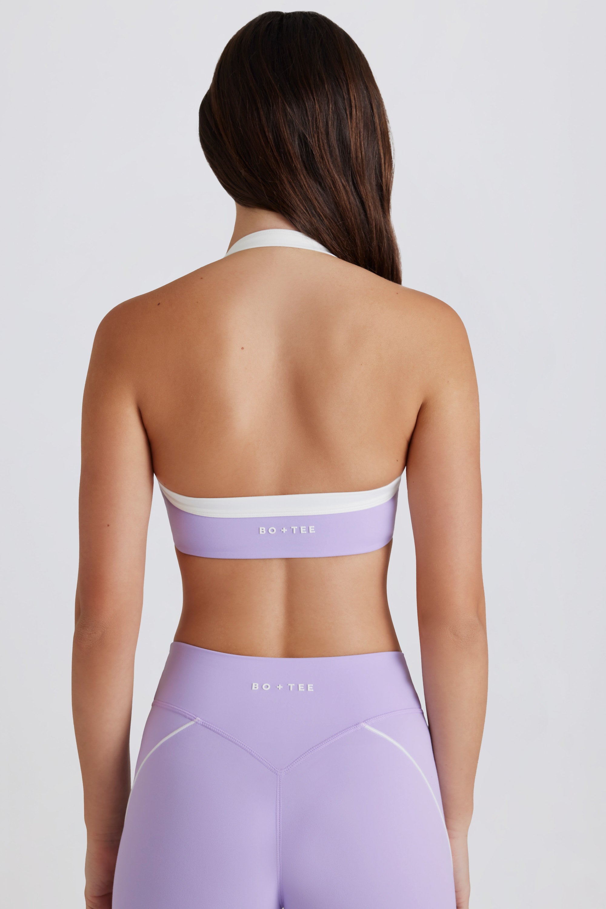 Soft Active Twist-Front Halterneck Sports Bra in Lilac