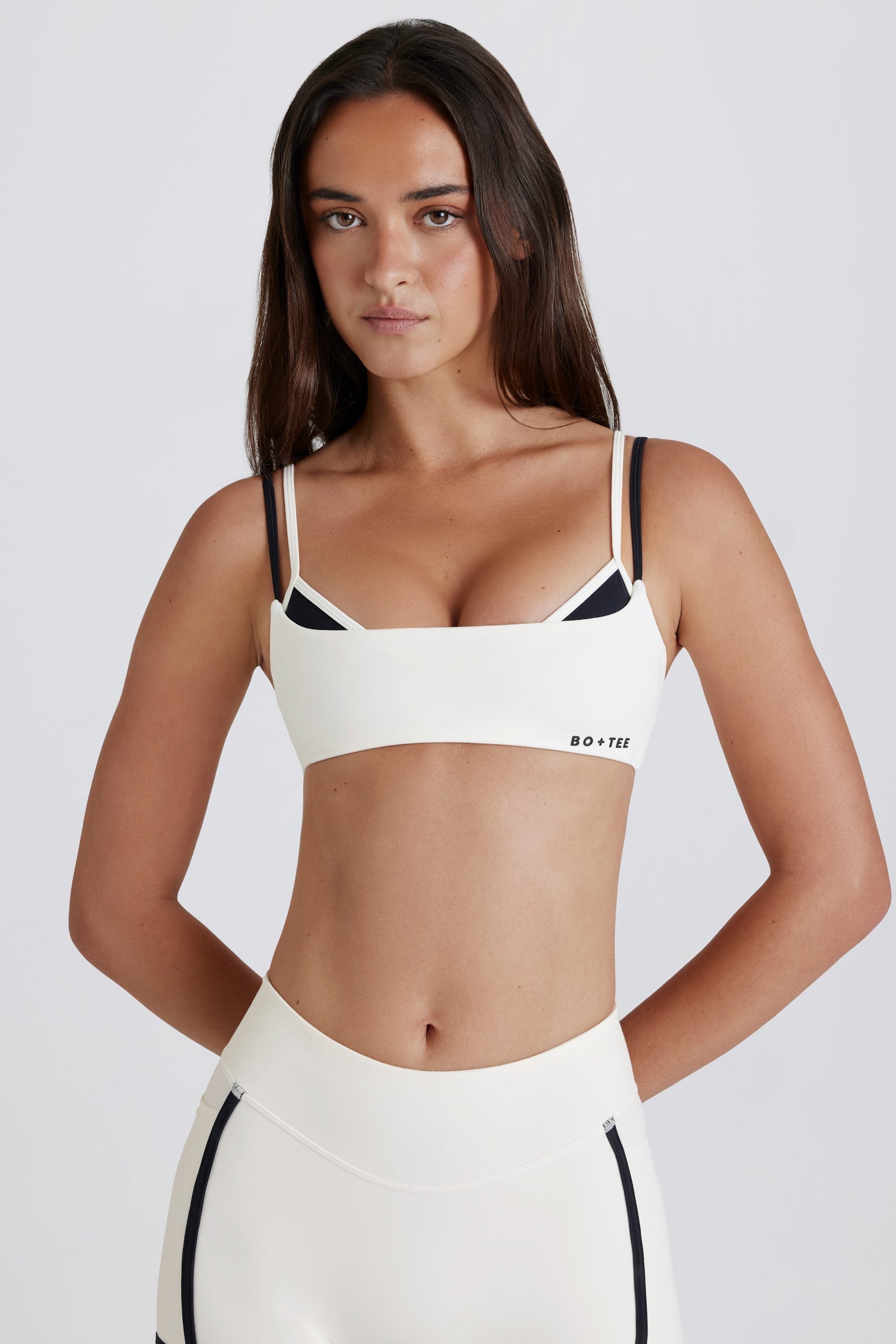 Soft Active Twist-Back Layered Sports Bra in Ivory