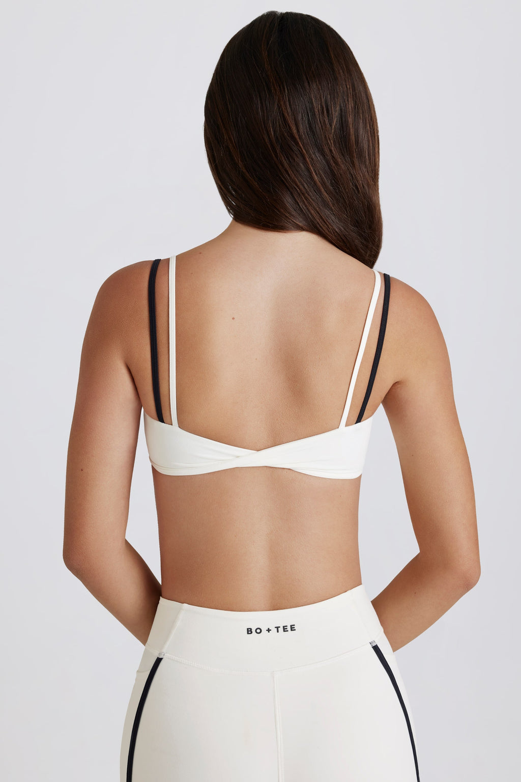 Soft Active Twist-Back Layered Sports Bra in Ivory