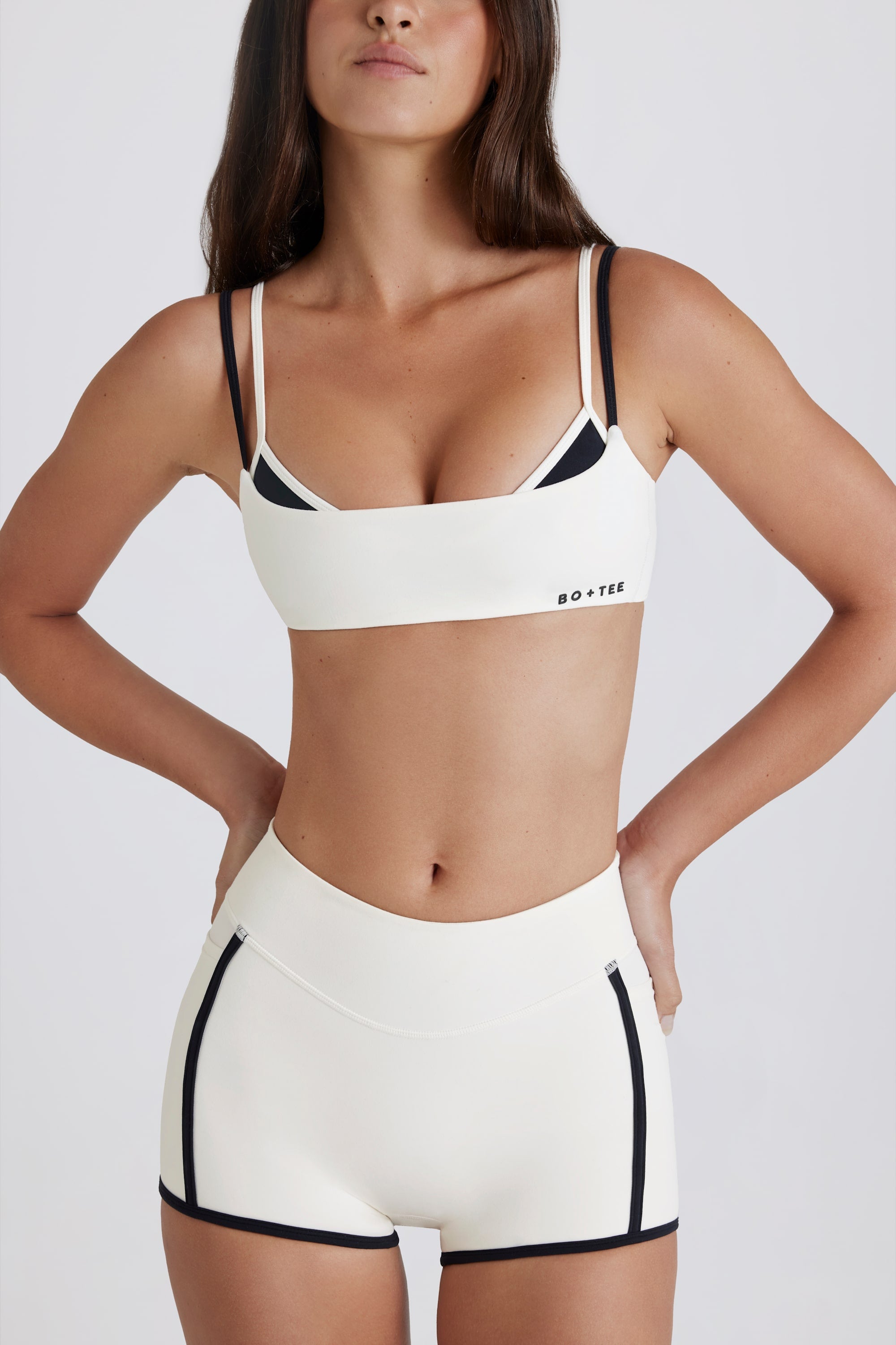 Soft Active Twist-Back Layered Sports Bra in Ivory