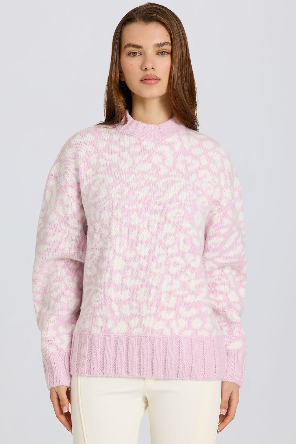 Jacquard-Knit Oversized Jumper in Pink