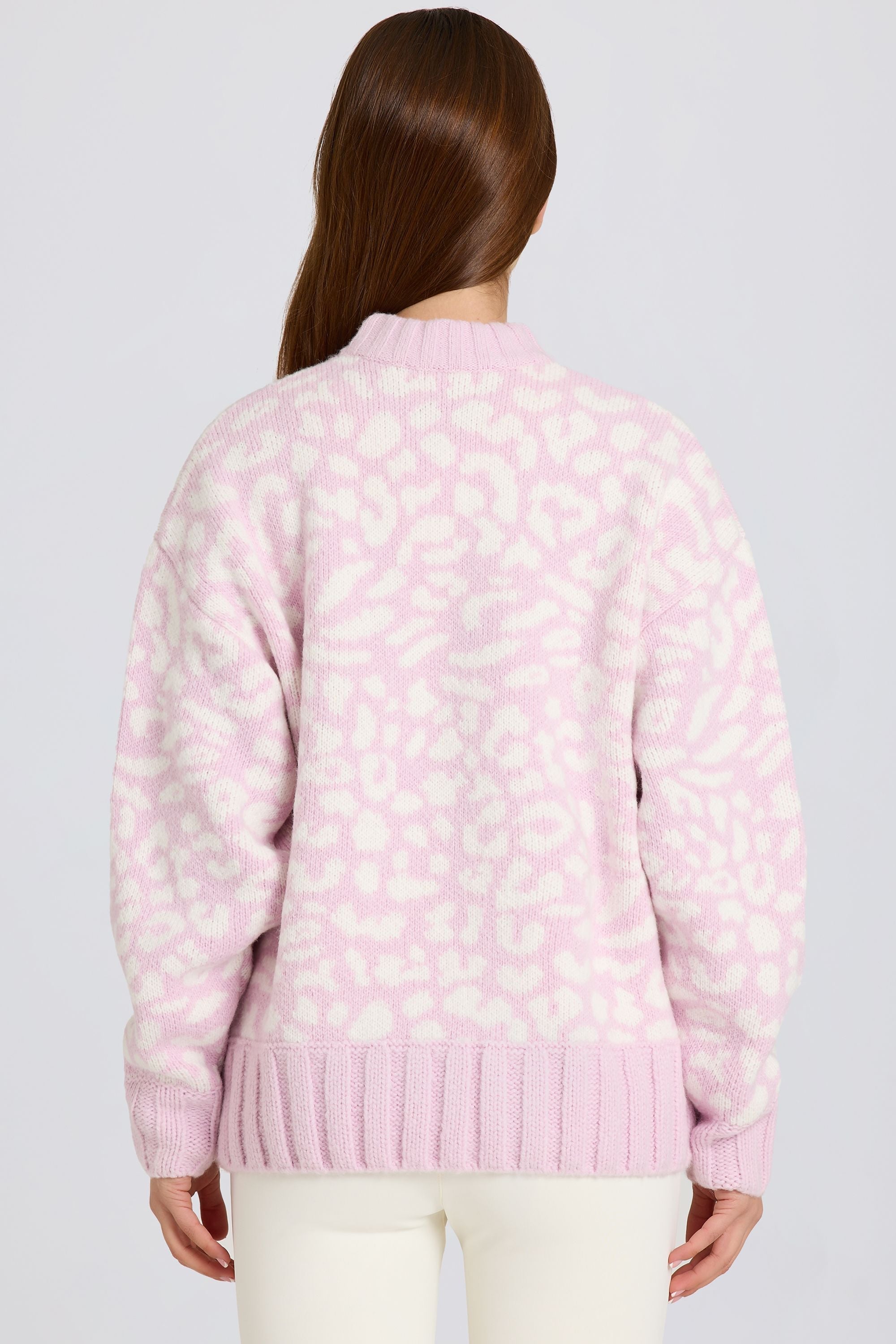 Jacquard-Knit Oversized Jumper in Pink