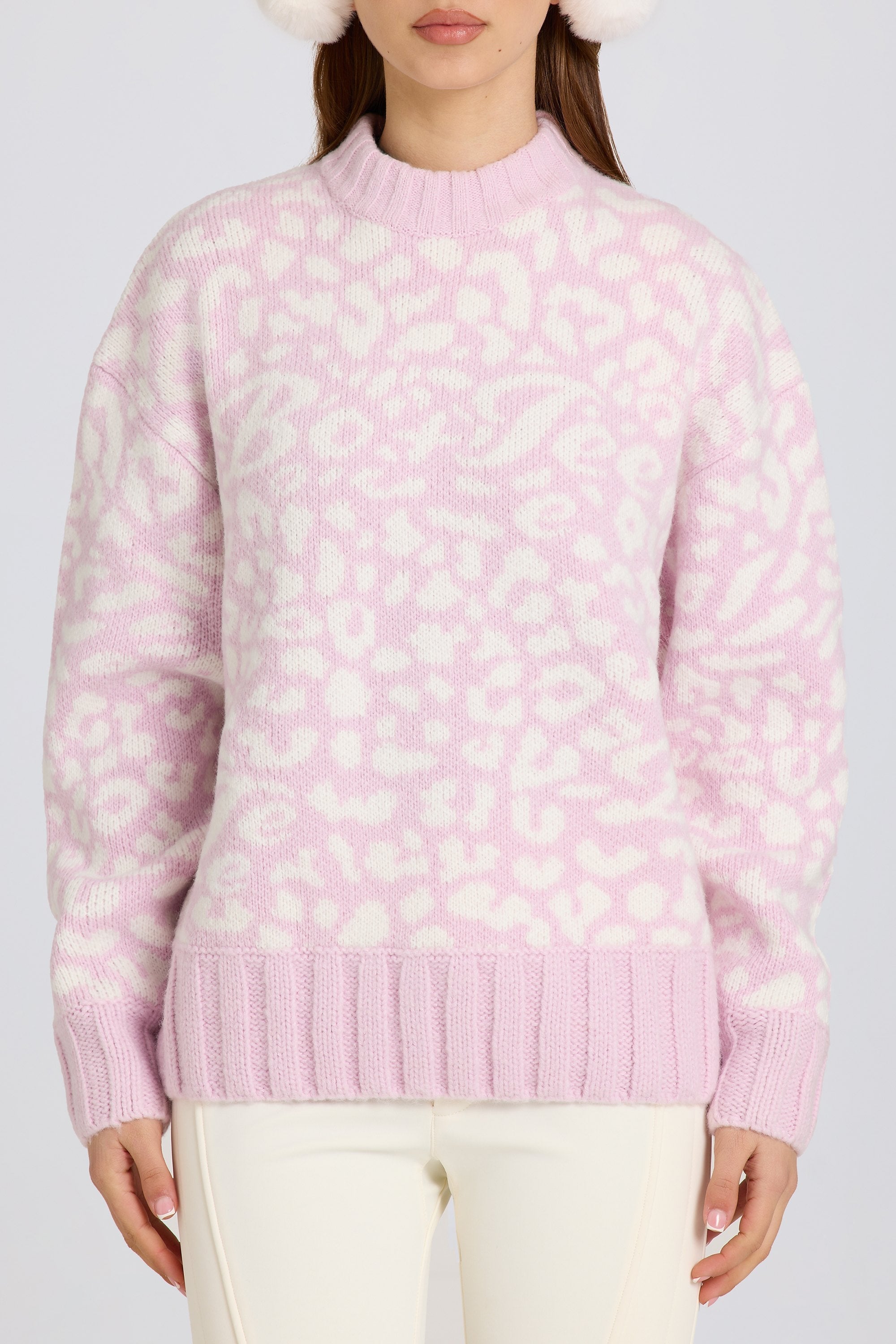 Jacquard-Knit Oversized Jumper in Pink