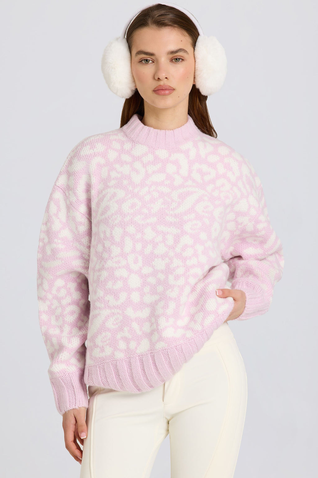 Jacquard-Knit Oversized Jumper in Pink