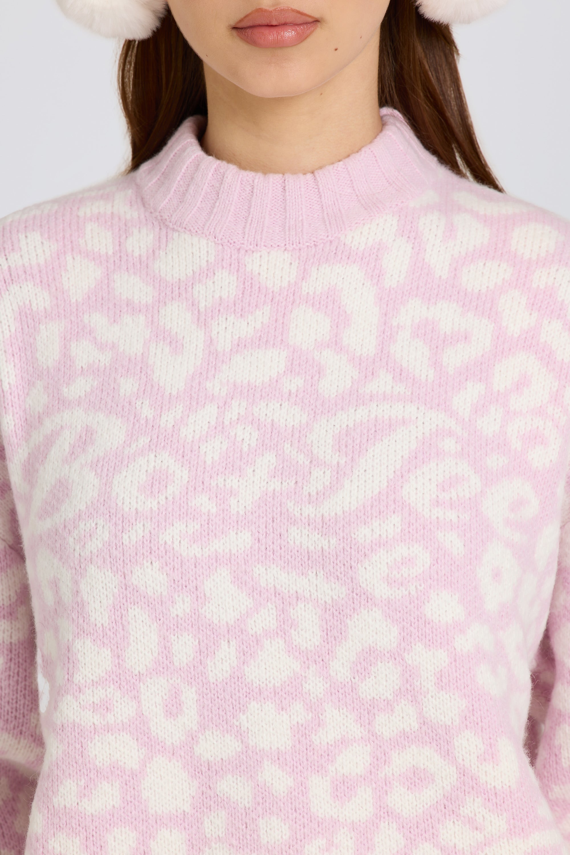 Jacquard-Knit Oversized Jumper in Pink