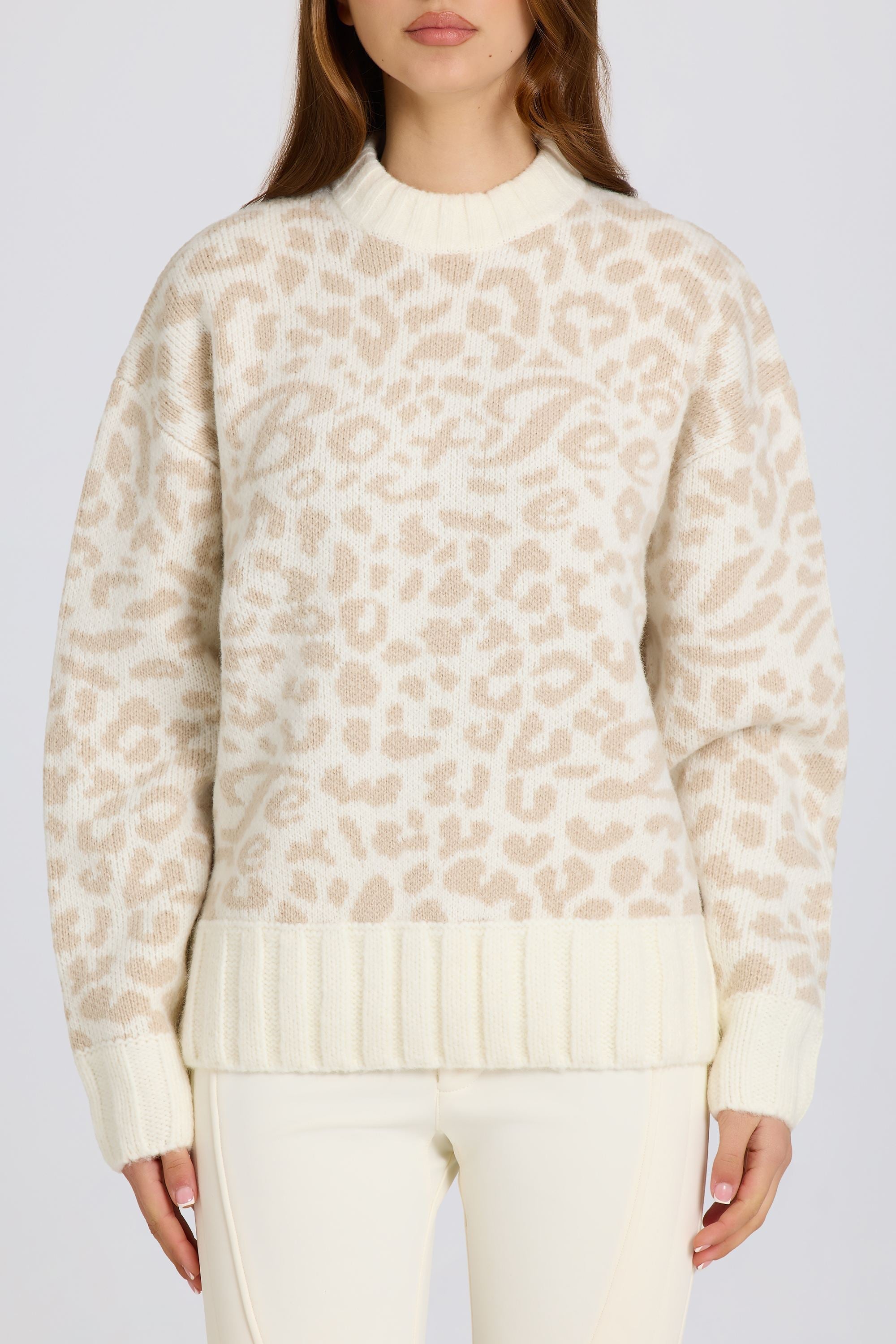 Jacquard-Knit Oversized Jumper in Ice