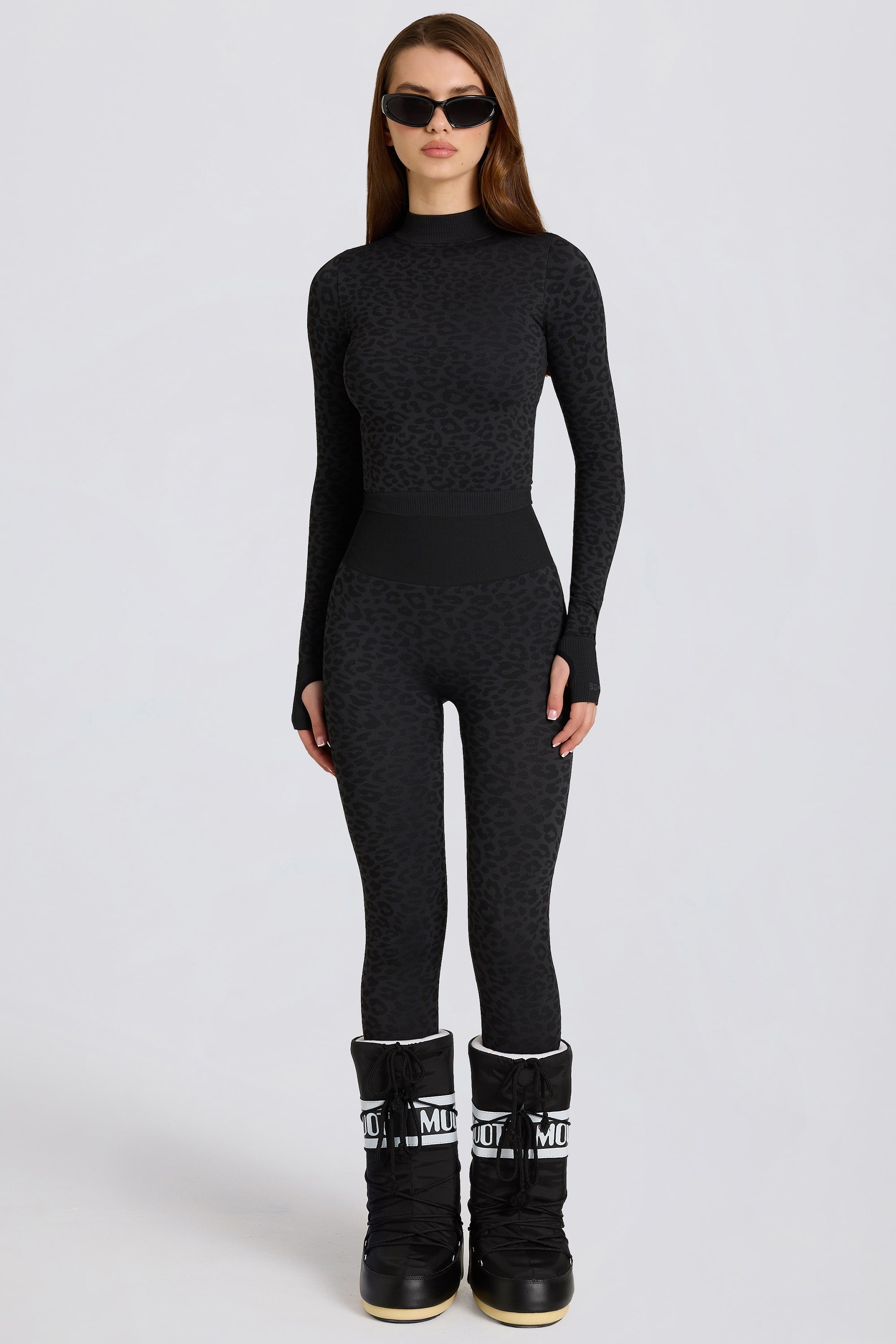 Thermal Base-Layer Leggings in Black Leopard