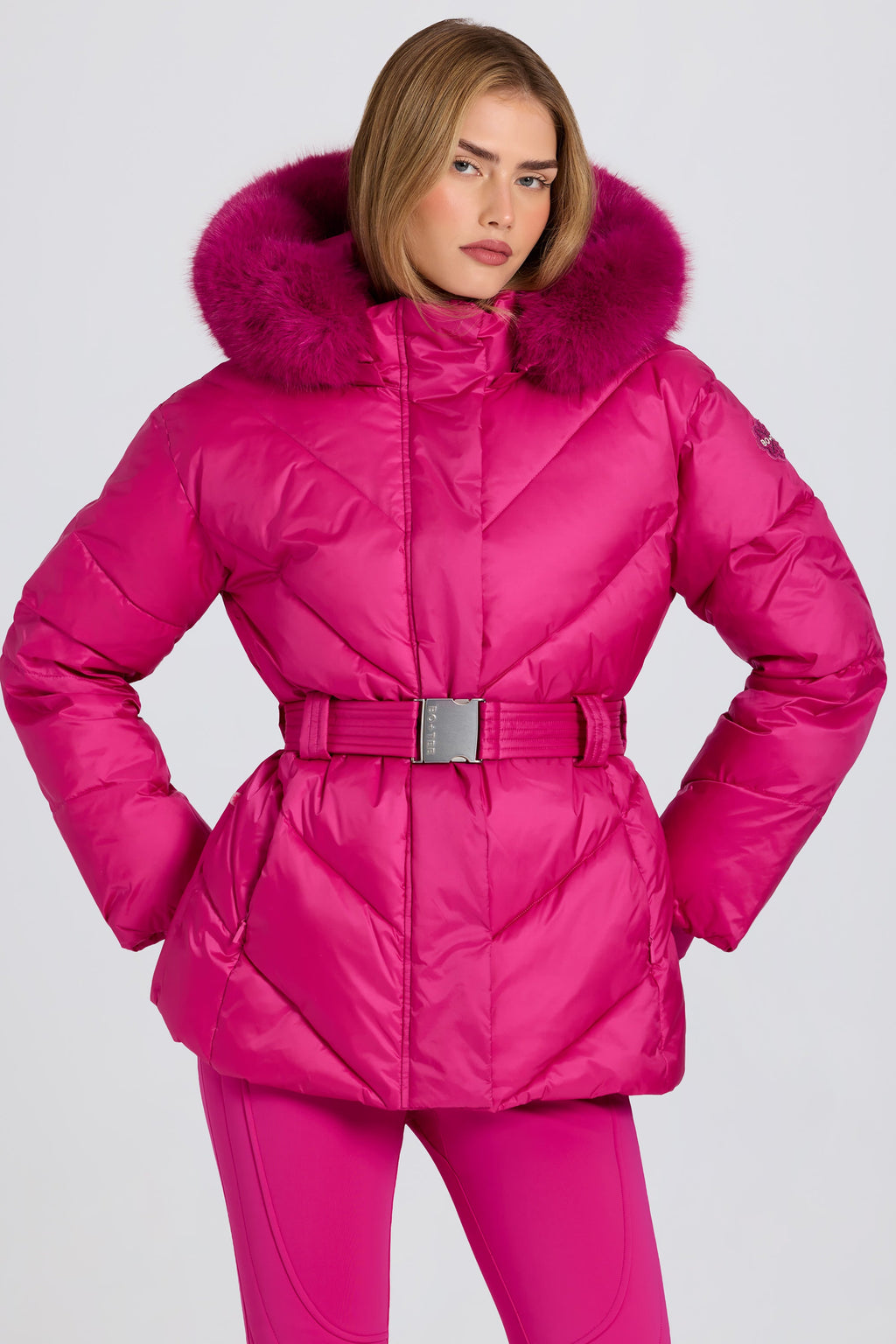 Waterproof Faux-Fur Hood Ski Jacket in Magenta Pink