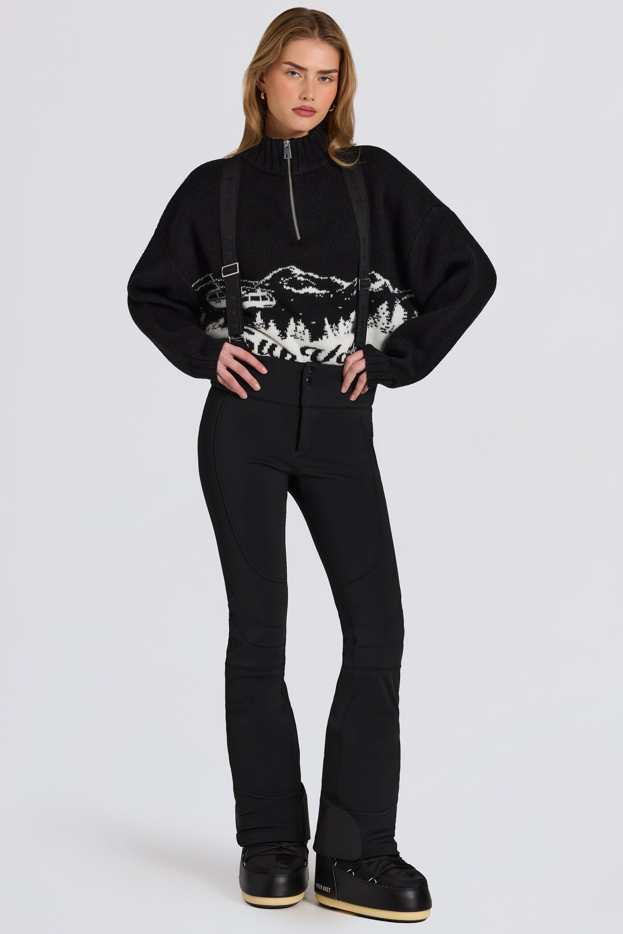 Waterproof High-Rise Salopettes with Suspenders in Black