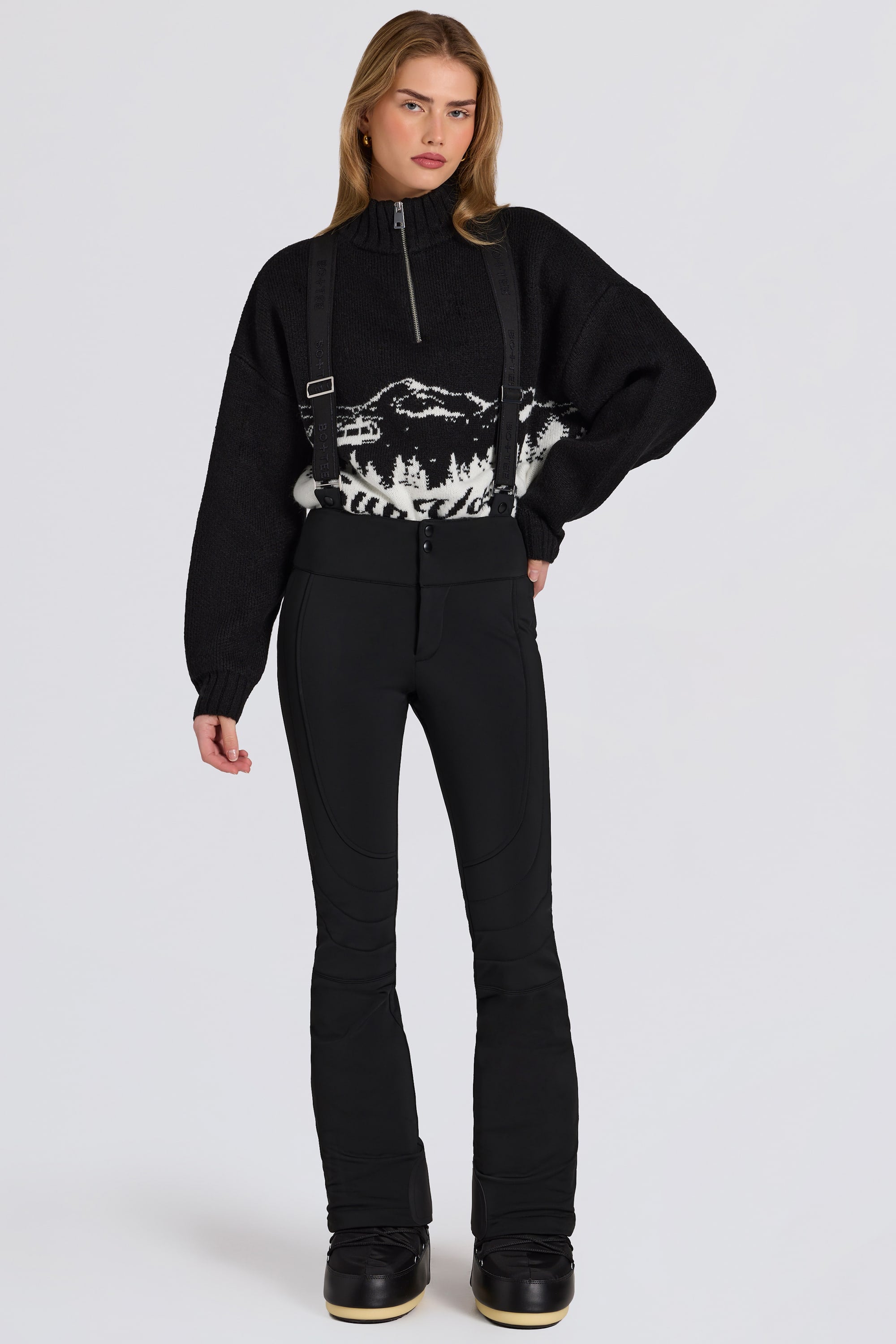 Waterproof High-Rise Salopettes with Suspenders in Black